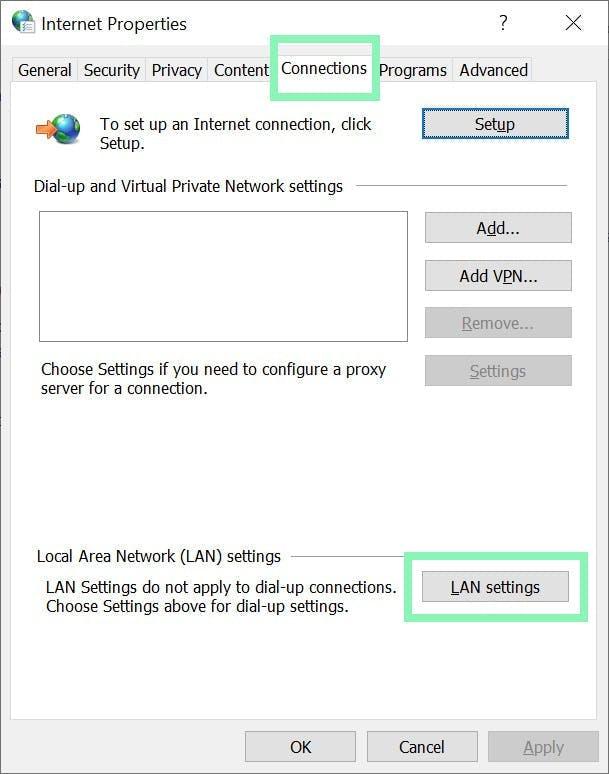 Accessing LAN settings