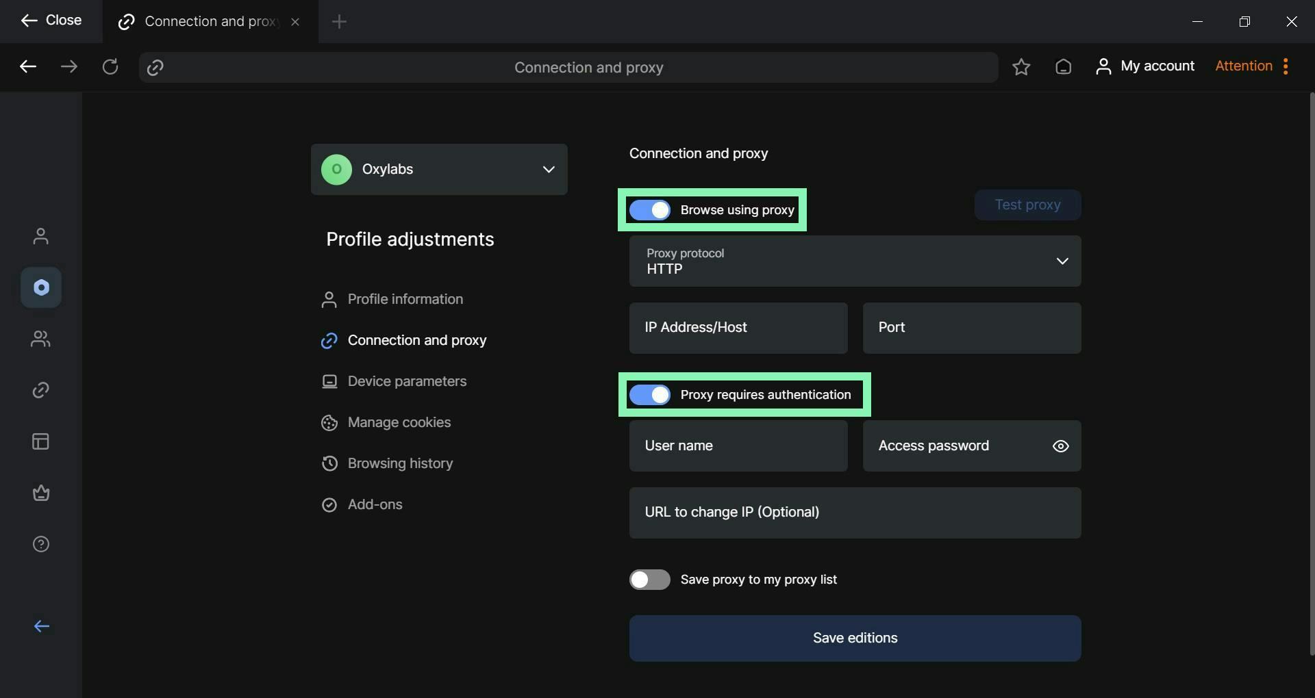 Configuring proxy settings