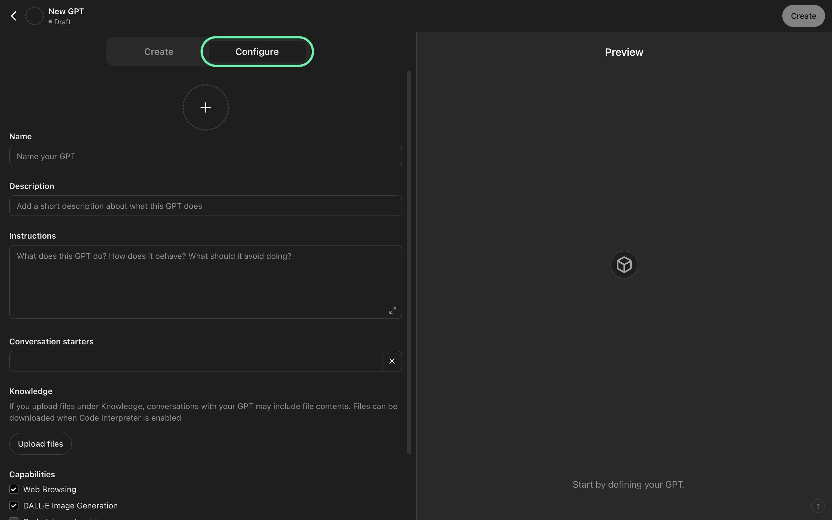 Configuring a custom GPT