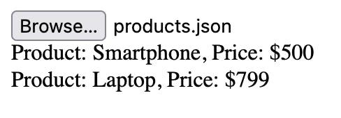 Parsed JSON data after uploading a file via a browser