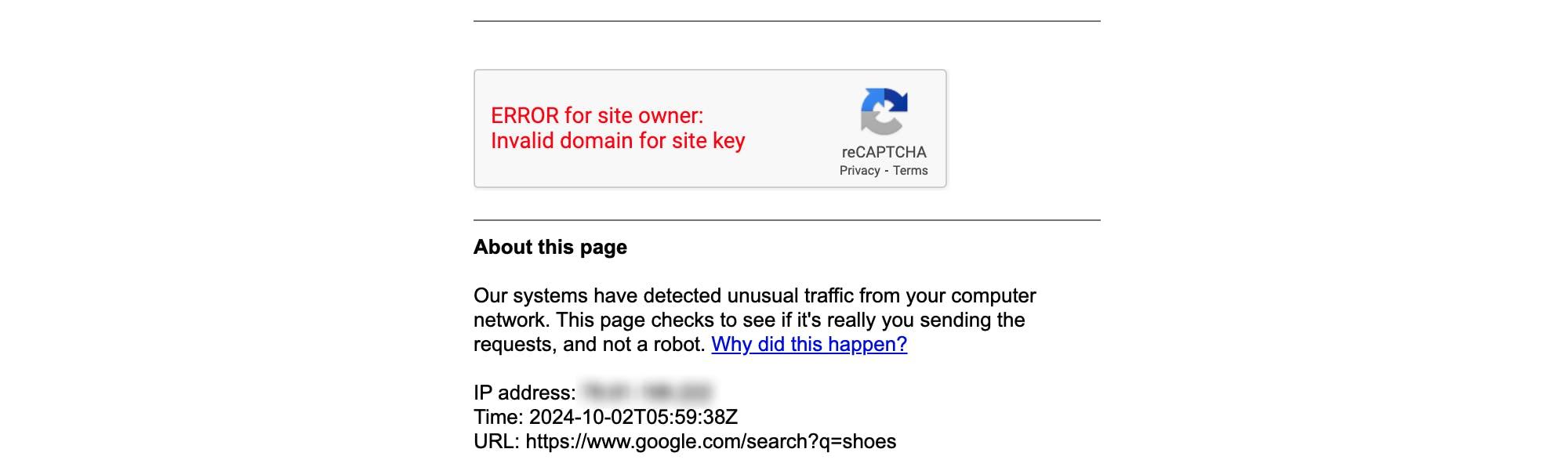 Loading the scraped HTML document in a browser to see the CAPTCHA.