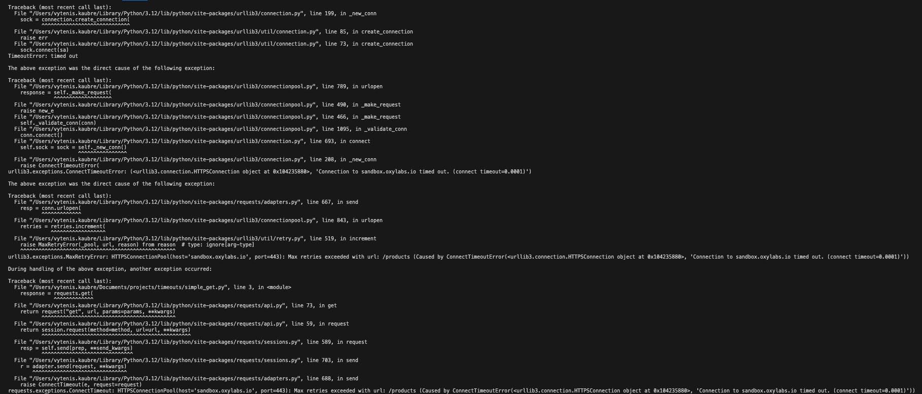 Viewing the full traceback message in the Terminal