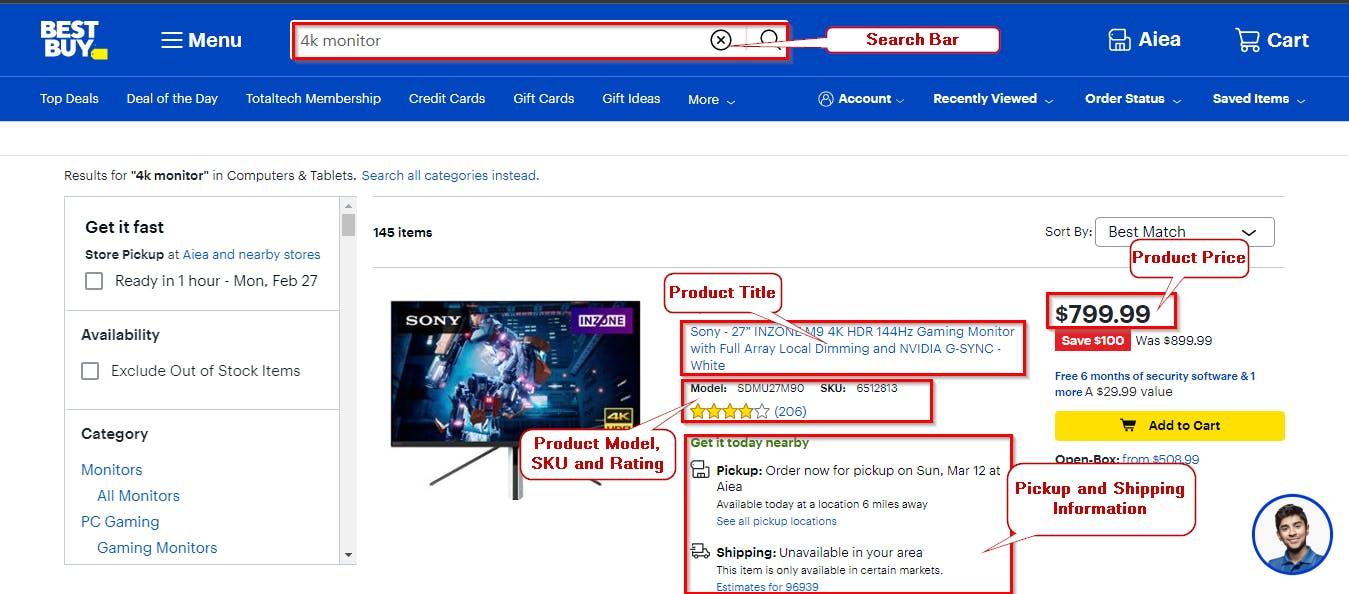Best Buy page structure