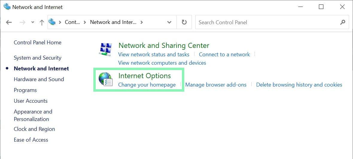 Accessing Internet Options