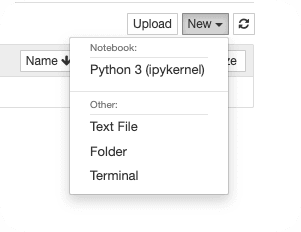 Dropdown menu for creating new Jupyter Notebook
