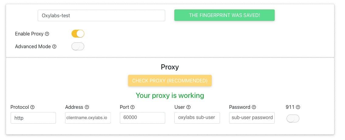 Fill in Oxylabs' Datacenter Proxy details to use it with Aezakmi.