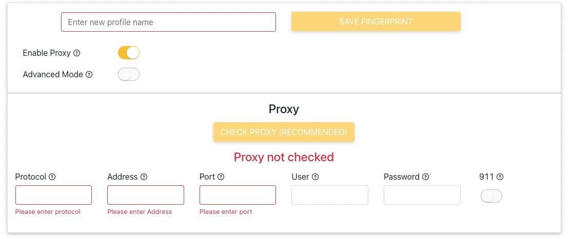 After a fingerprint is generated, you can add proxy to your fingerprint profile.