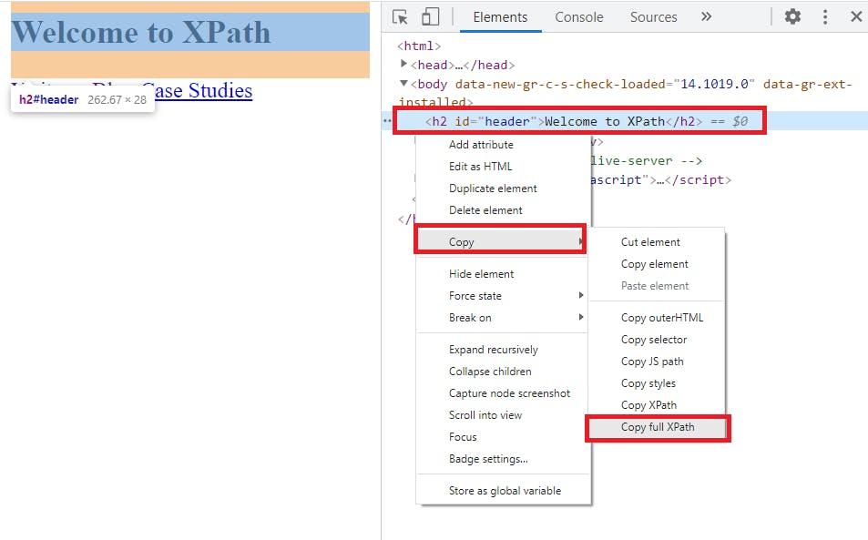 Copy full XPath in Chrome
