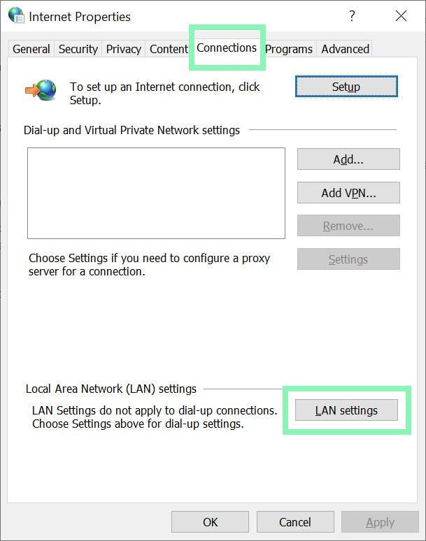 Accessing LAN settings