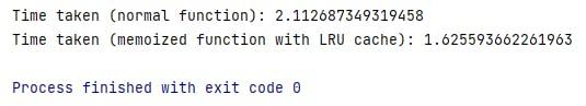 Time comparison of a normal function and a cached function with LRU