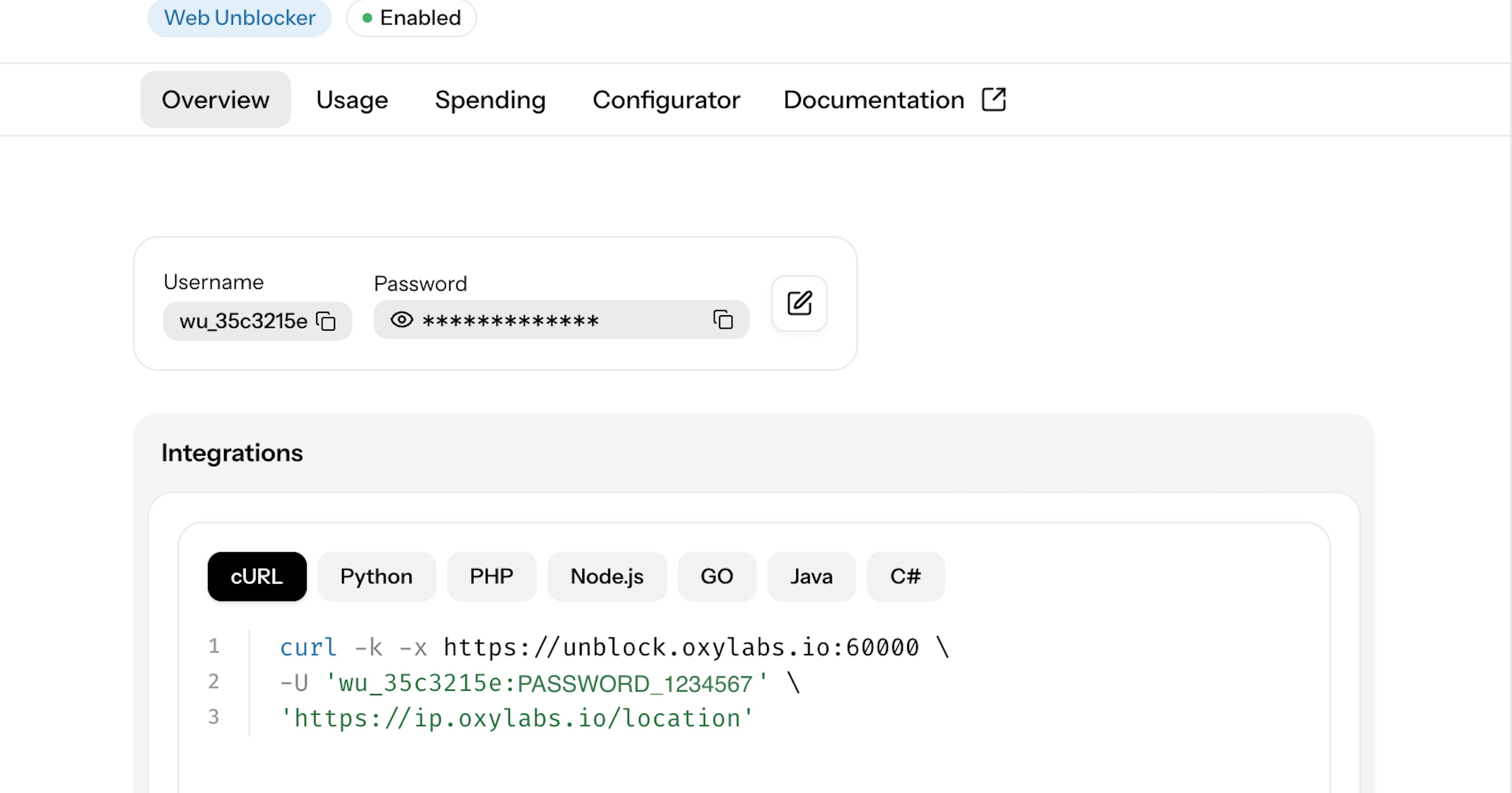 Web Unblocker request examples