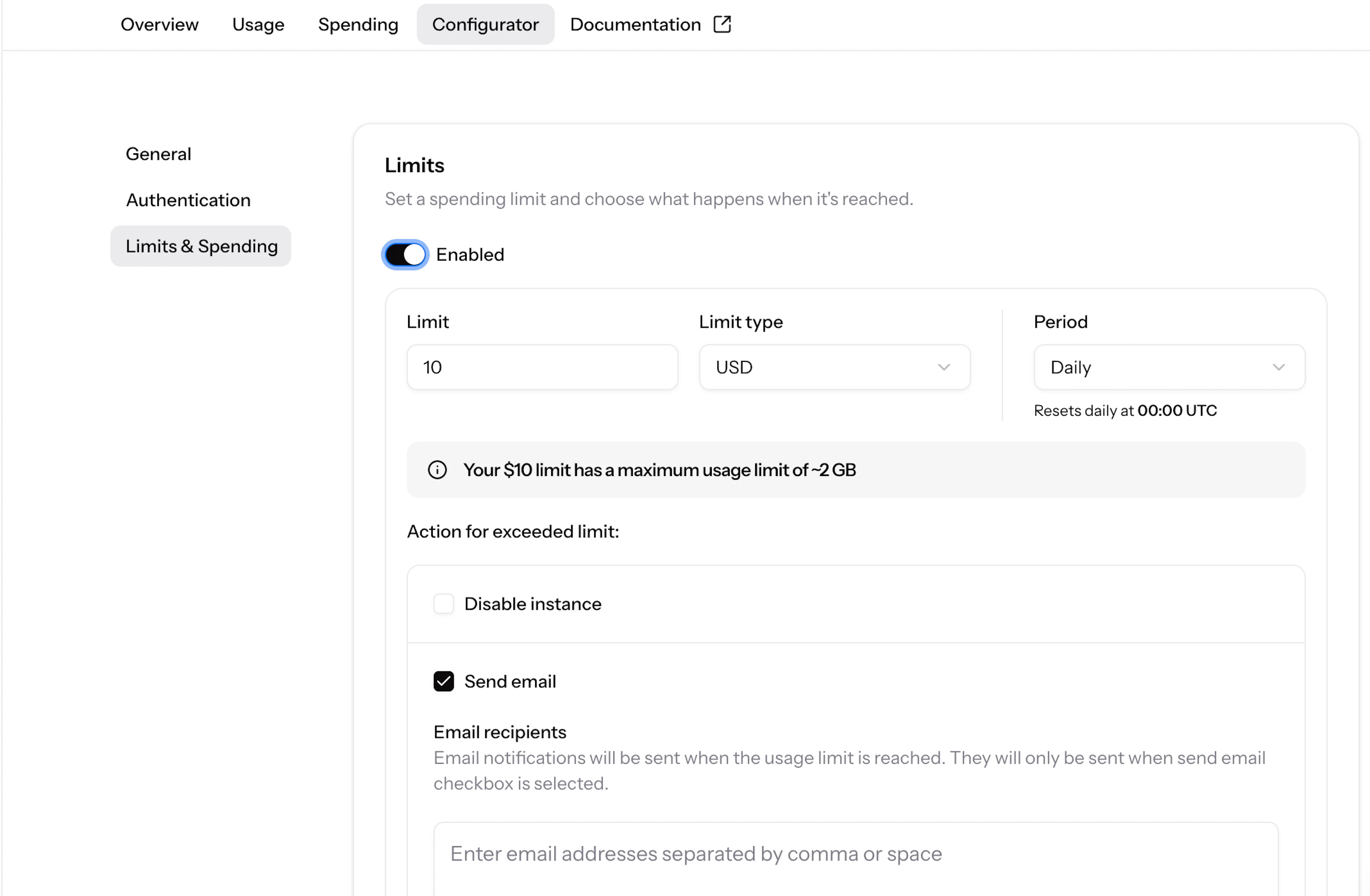 Product instance limits in Oxylabs dashboard