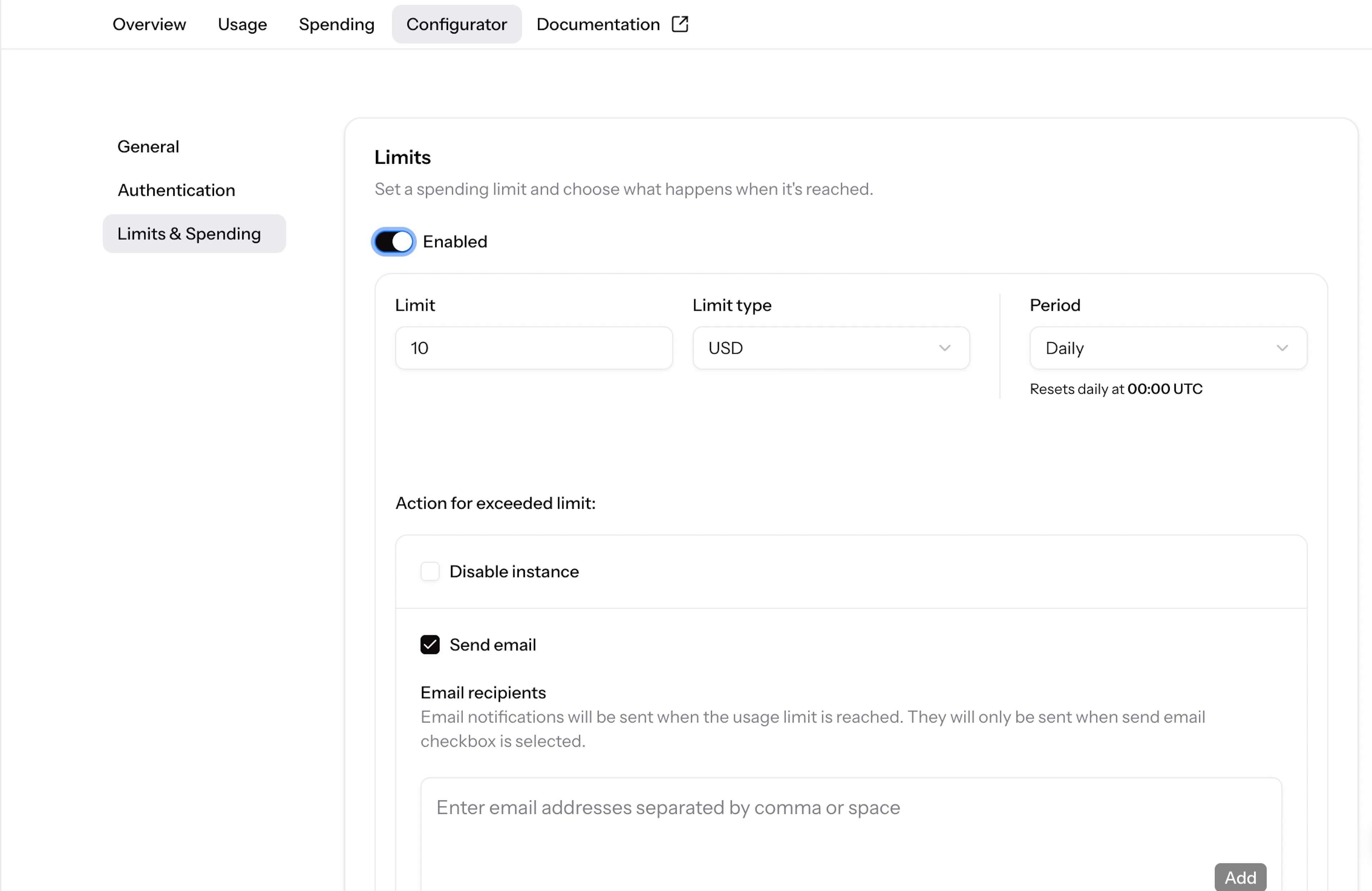 Add product instance usage limits in Oxylabs Dashboard