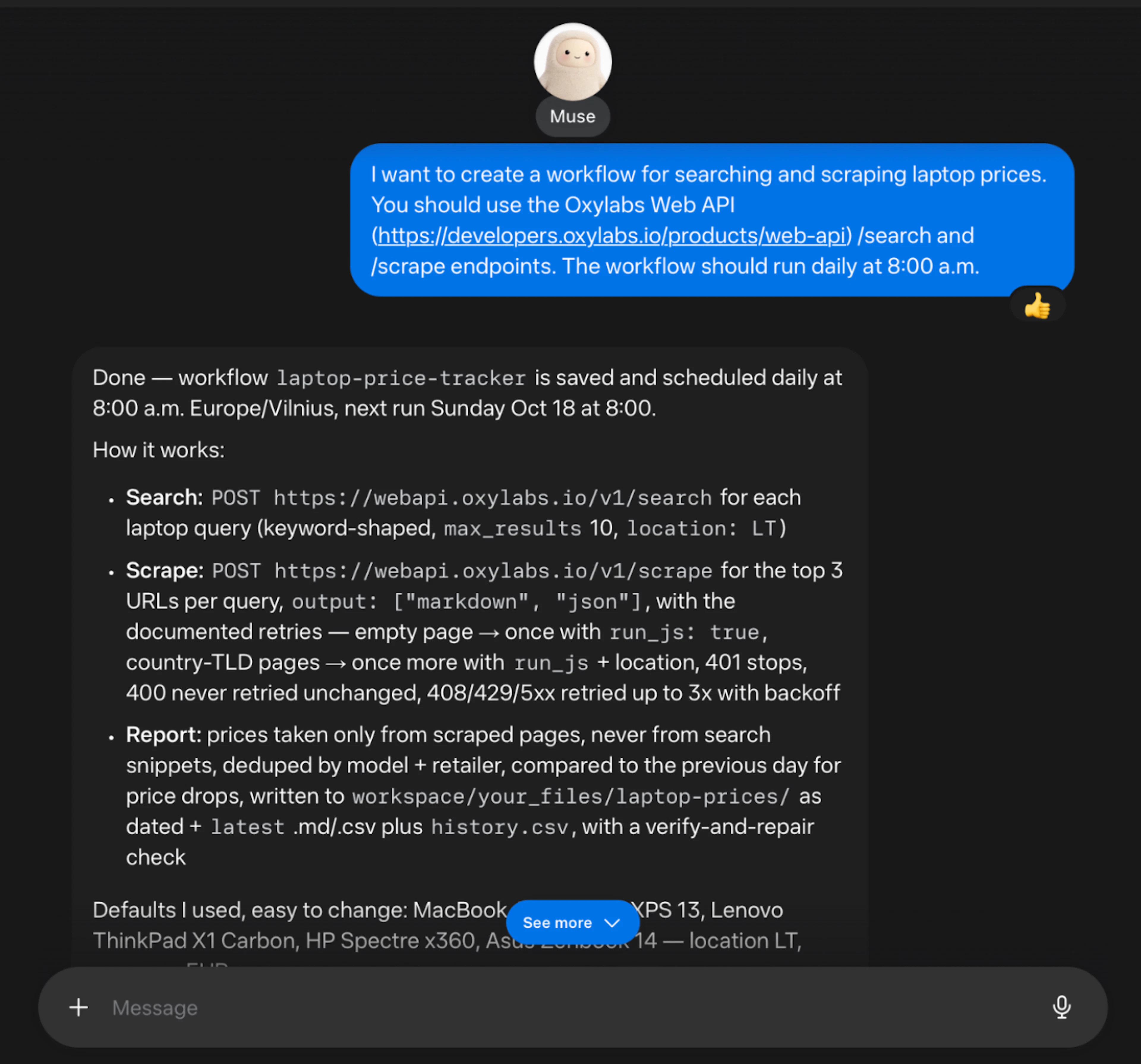 Meta Muse AI intrgration with Oxylabs Web API initial setup