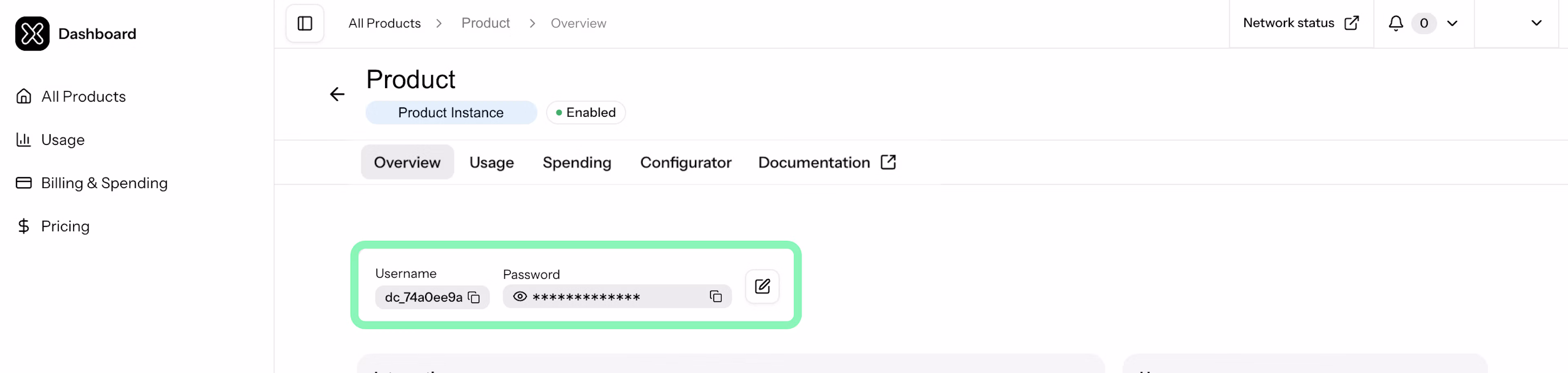 Find Oxylabs product instance credentials