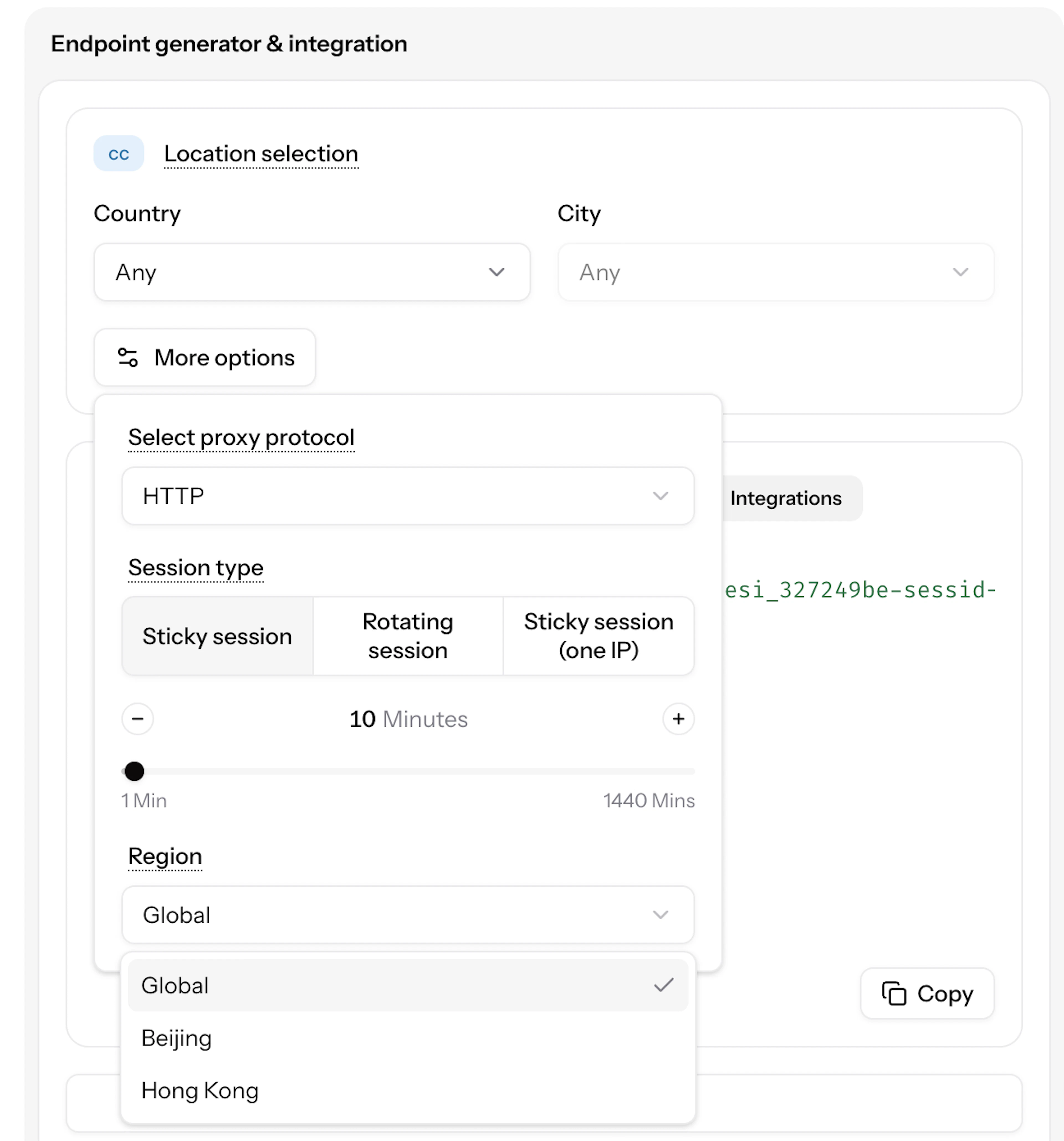 Oxylabs proxy Endpoint Generator settings