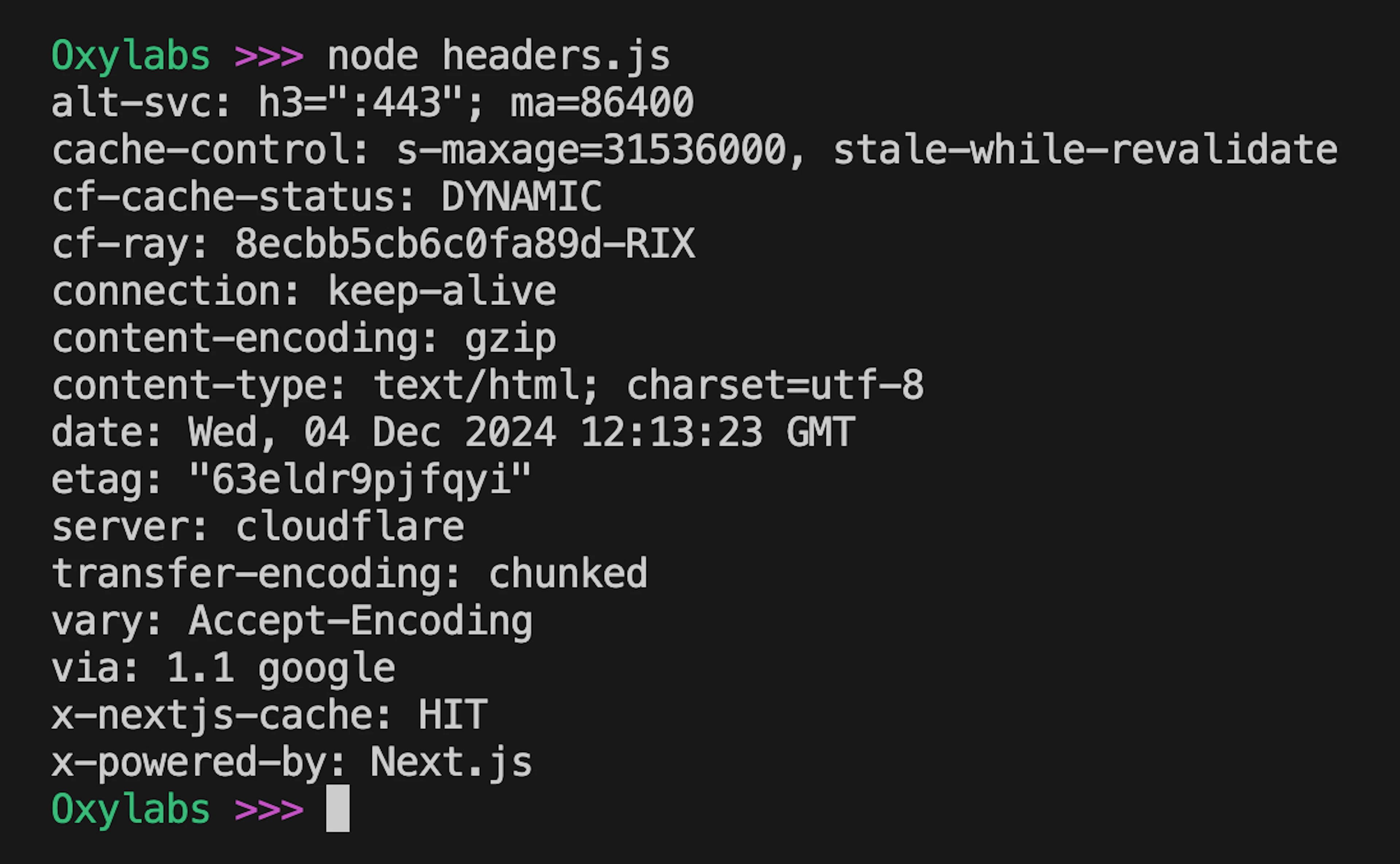 The response's headers as seen in the output