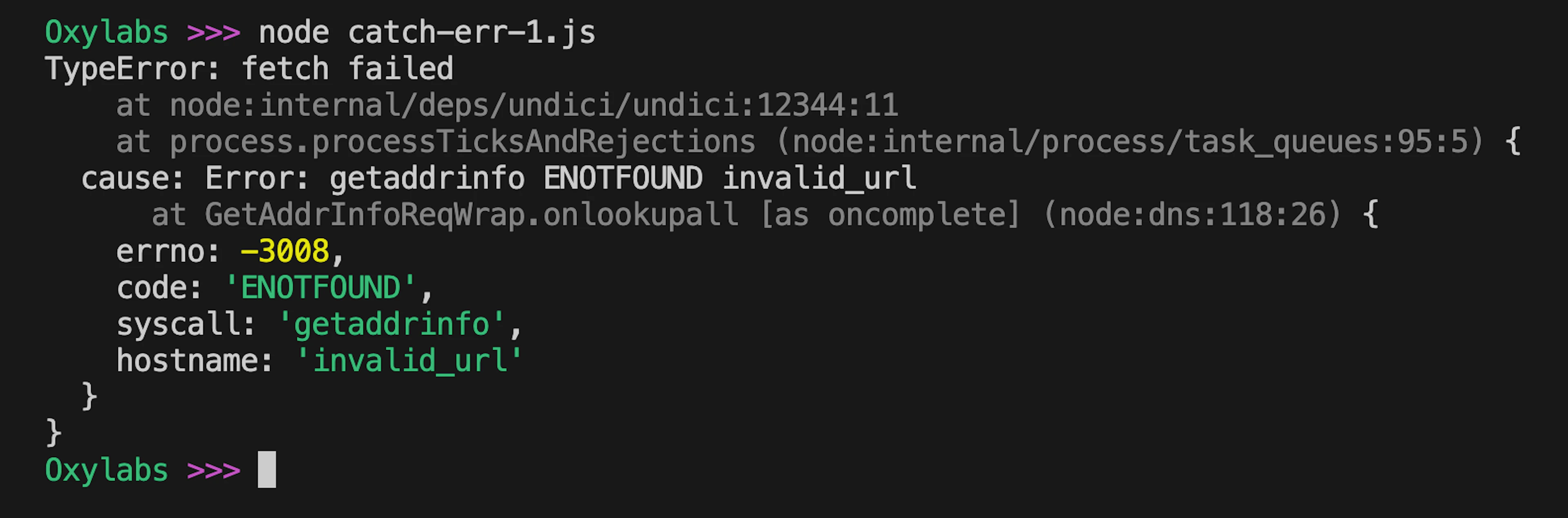 The TypeError seen in the output