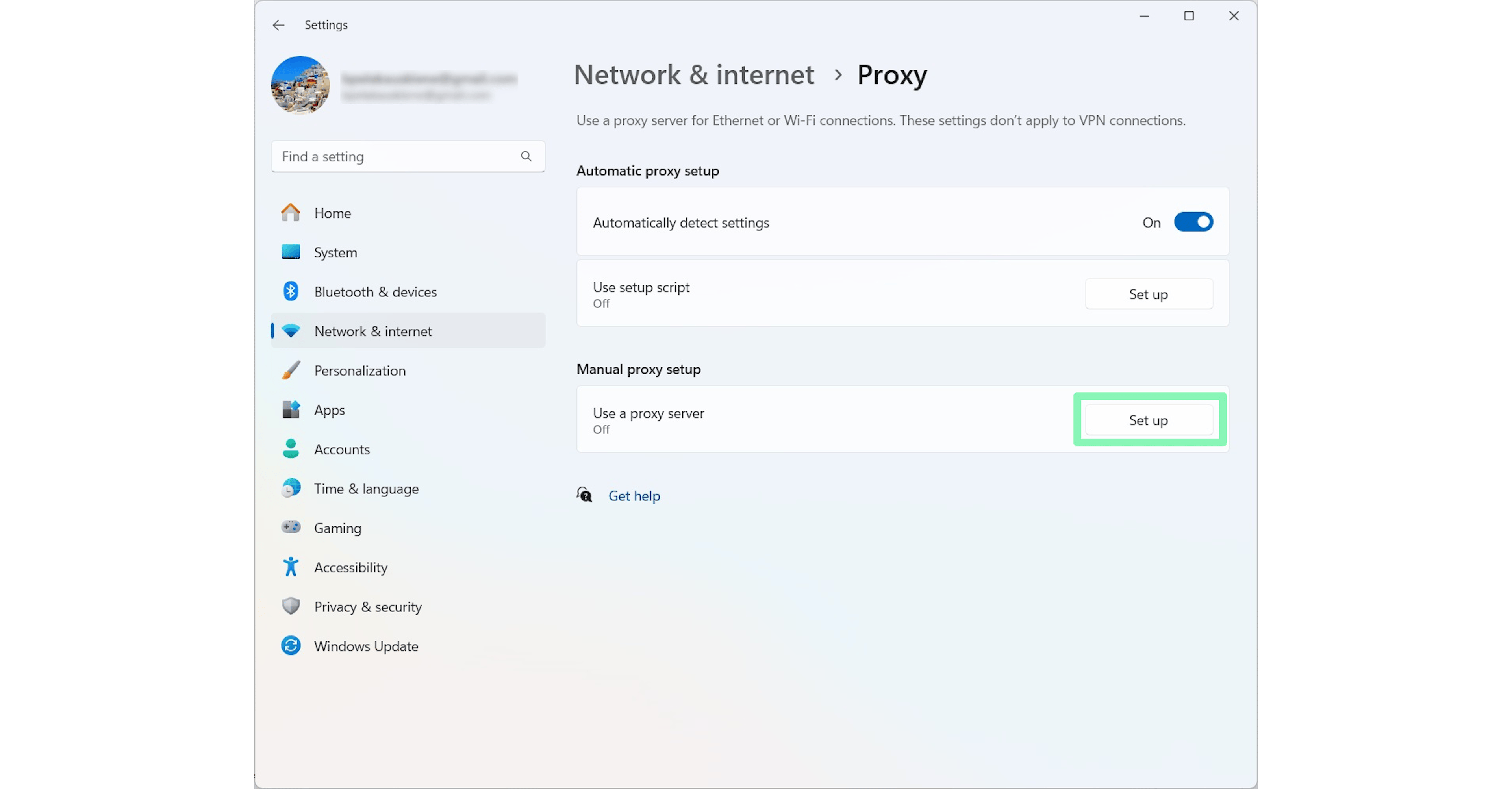 Setting up a proxy server for Windows