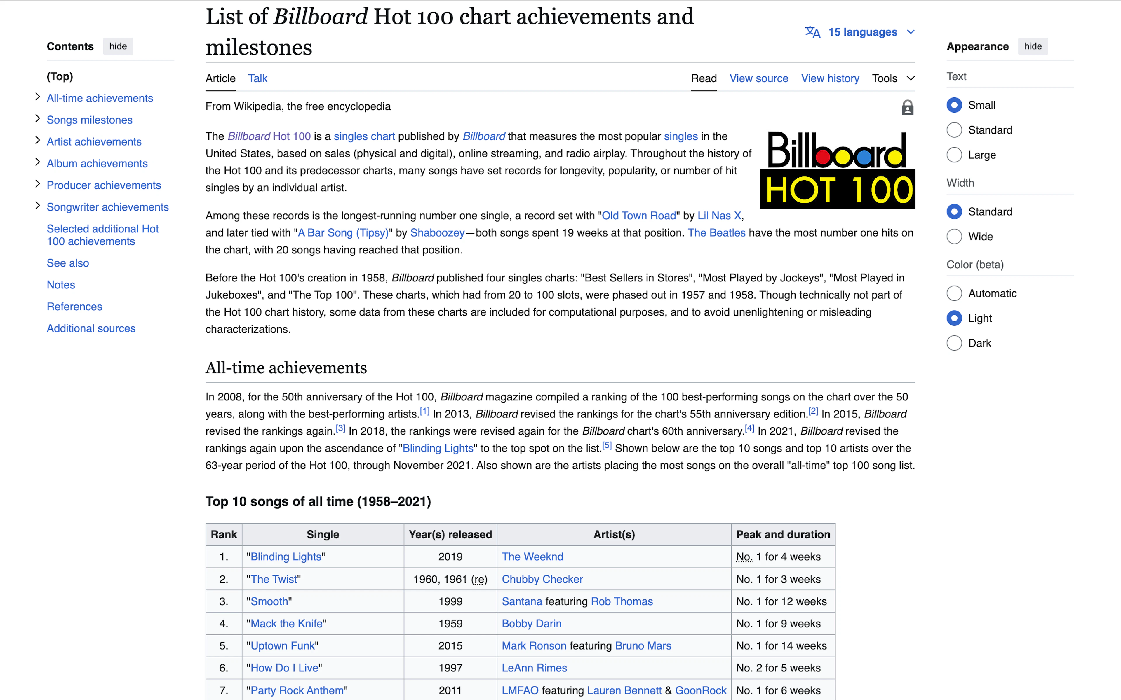 Wikipedia page screenshot