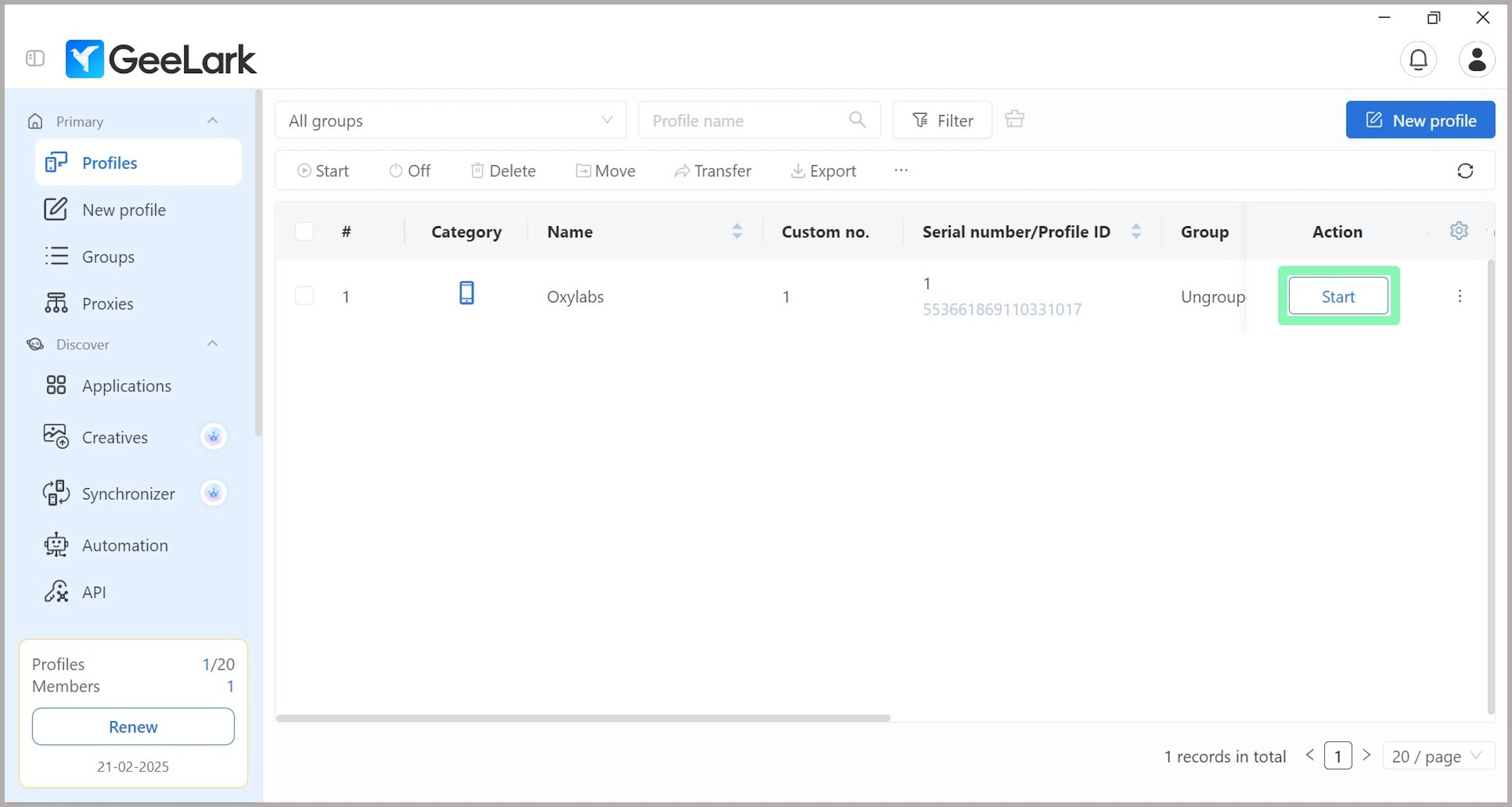 Launching a virtual cloud phone profile