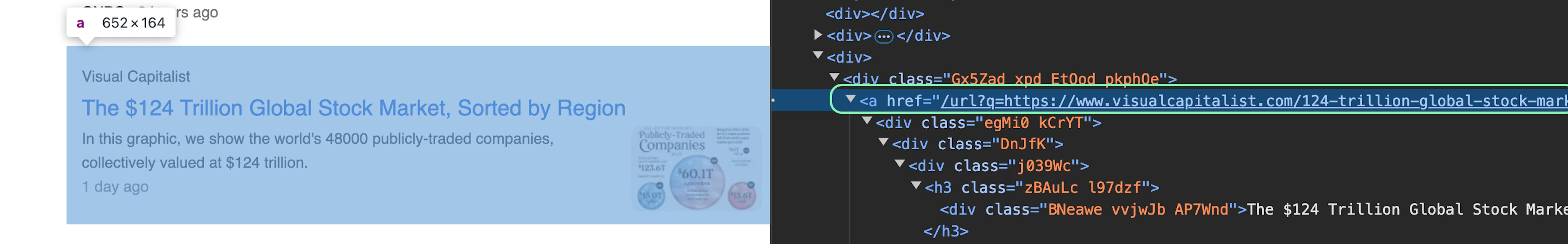 Inspecting the <a> element that contains the link