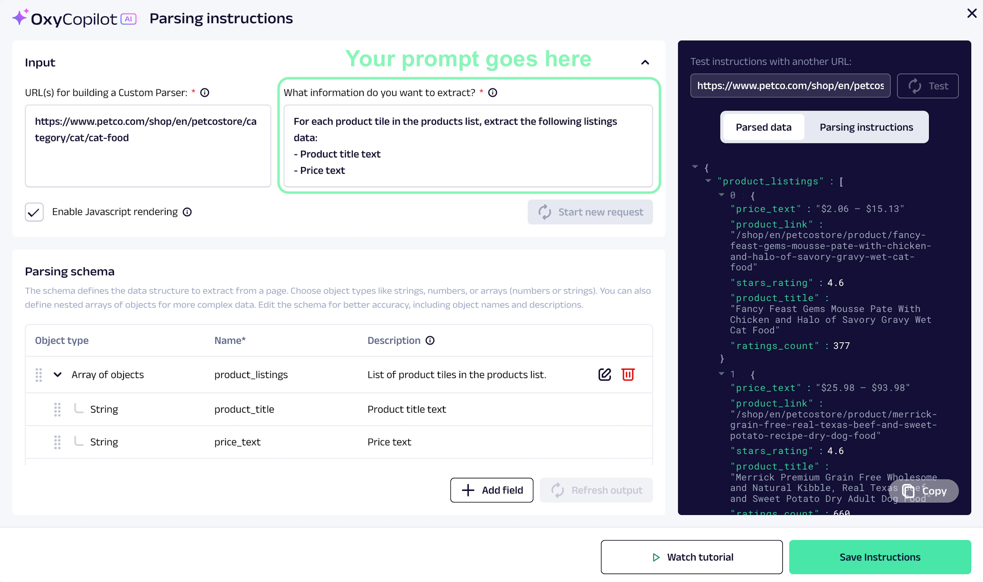 Example of OxyCopilot prompts