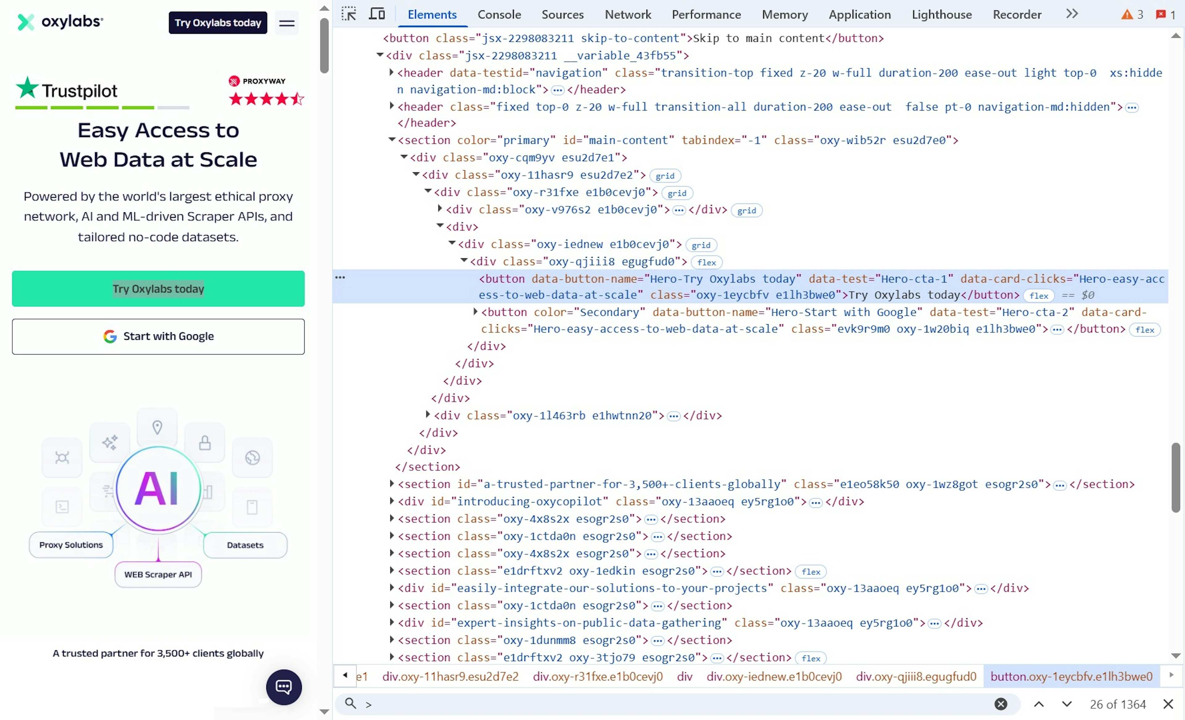 An HTML web element for a button