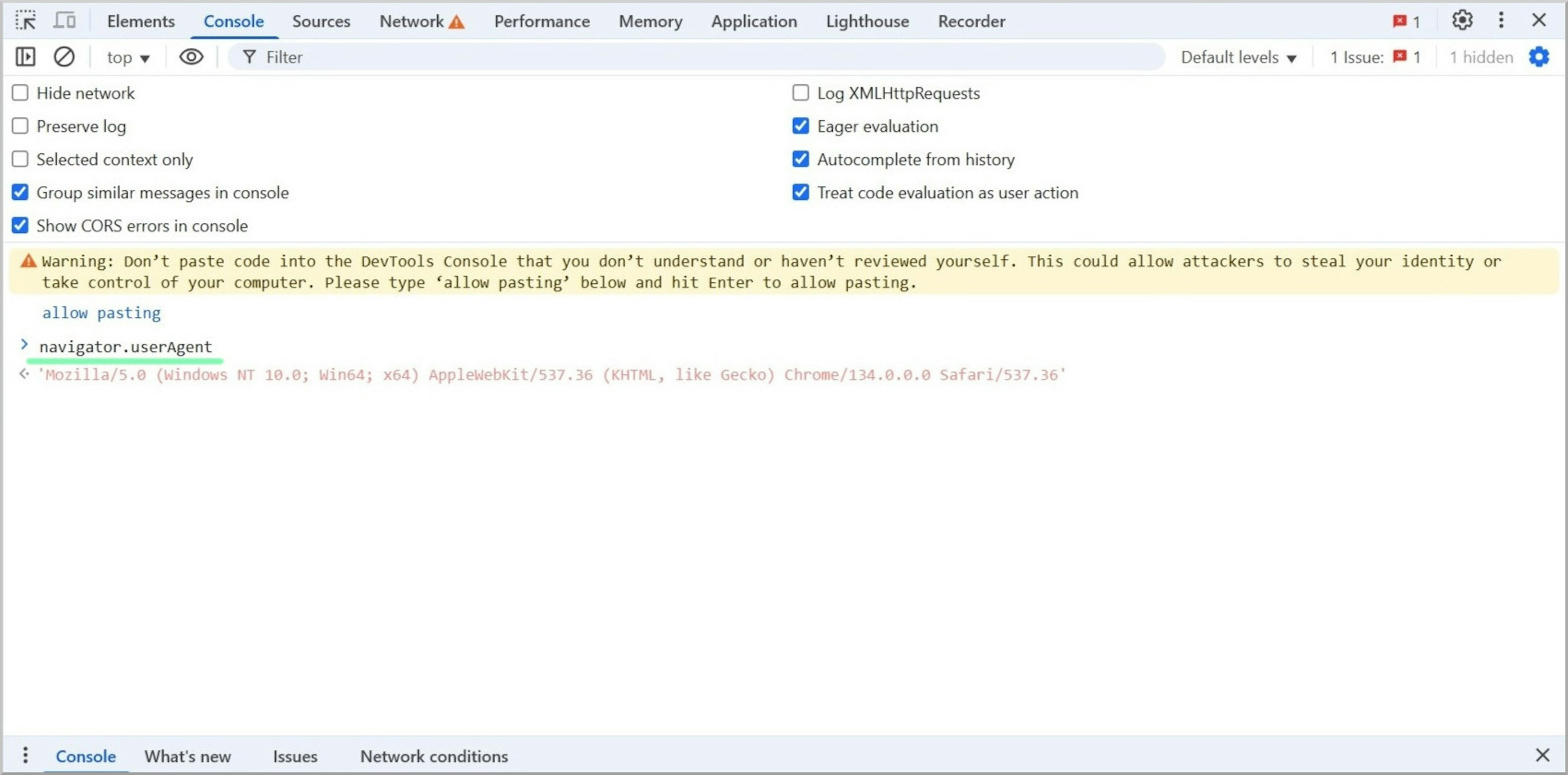 Google Chrome user agent string