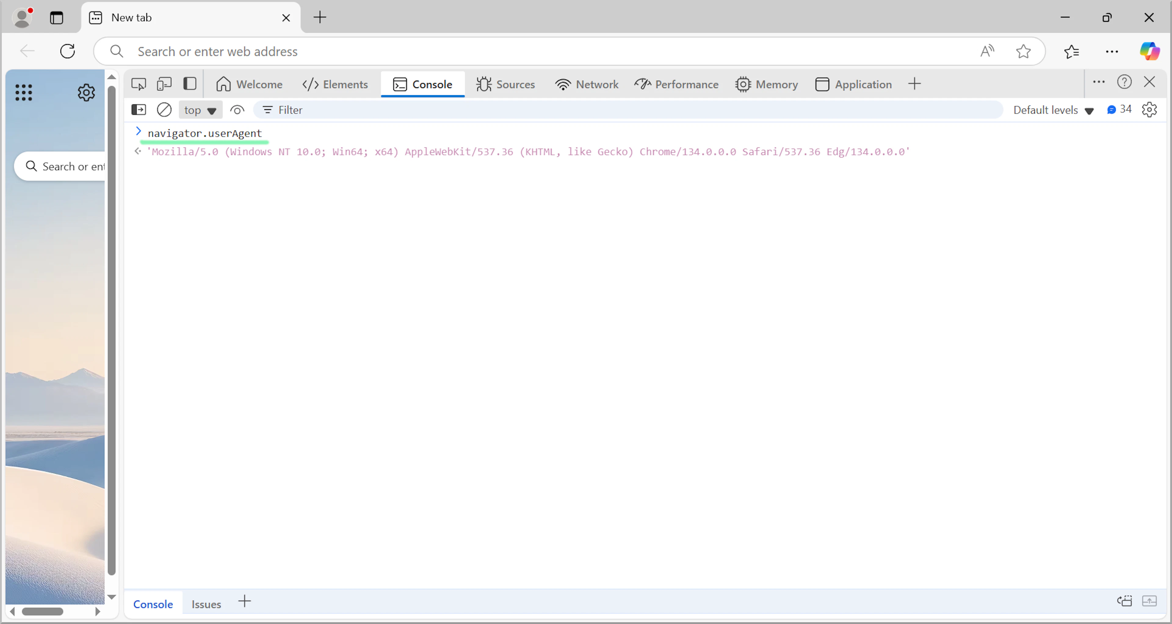 Microsoft Edge user agent string