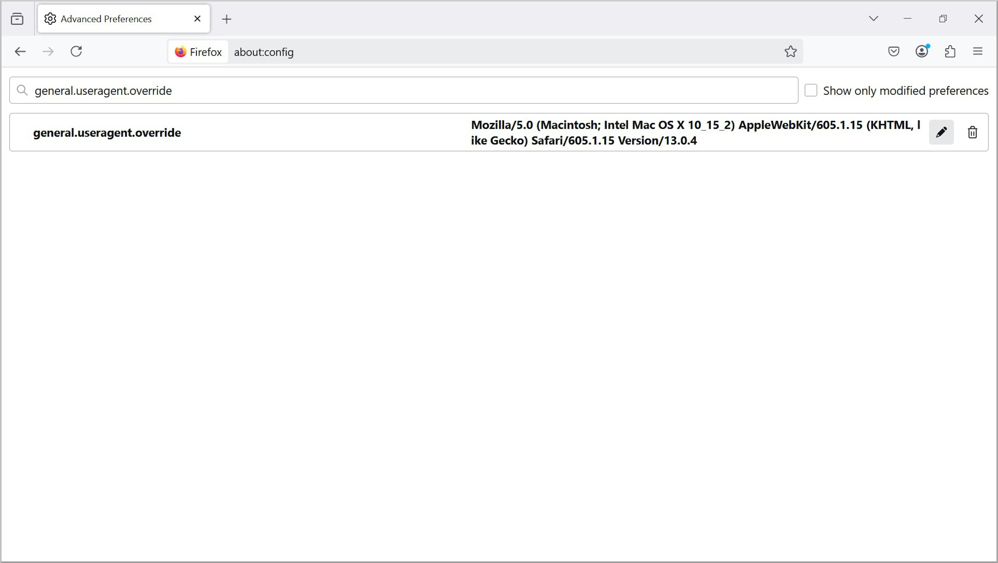 Set up a new user agent string