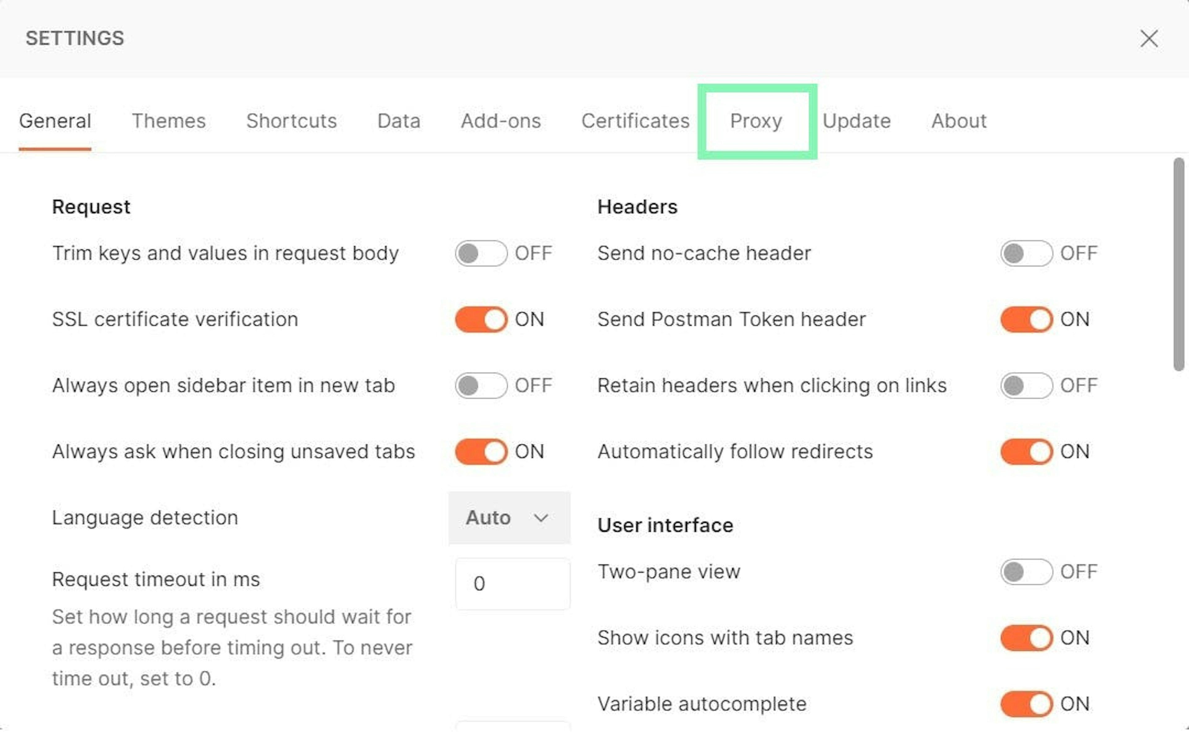 Navigating to Proxy settings
