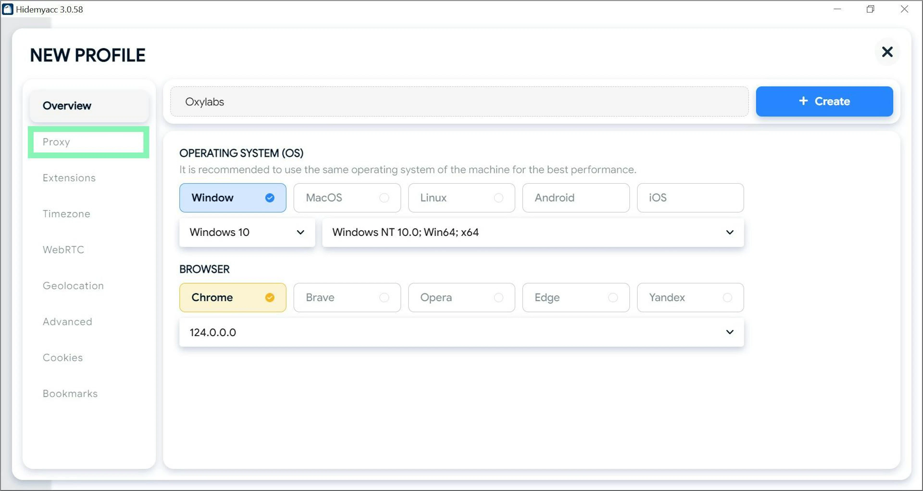 Configuring a browser profile