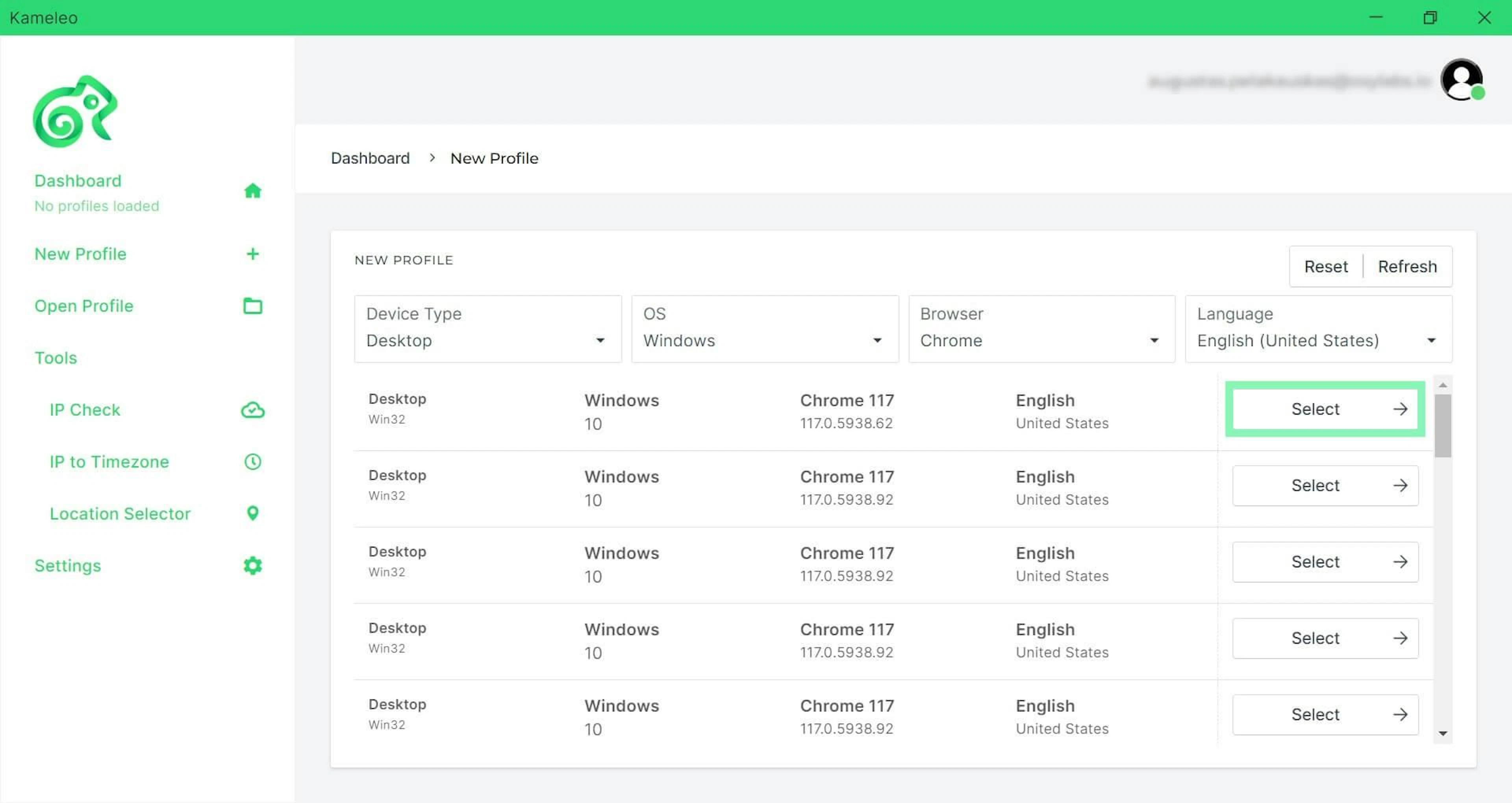 Selecting a profile
