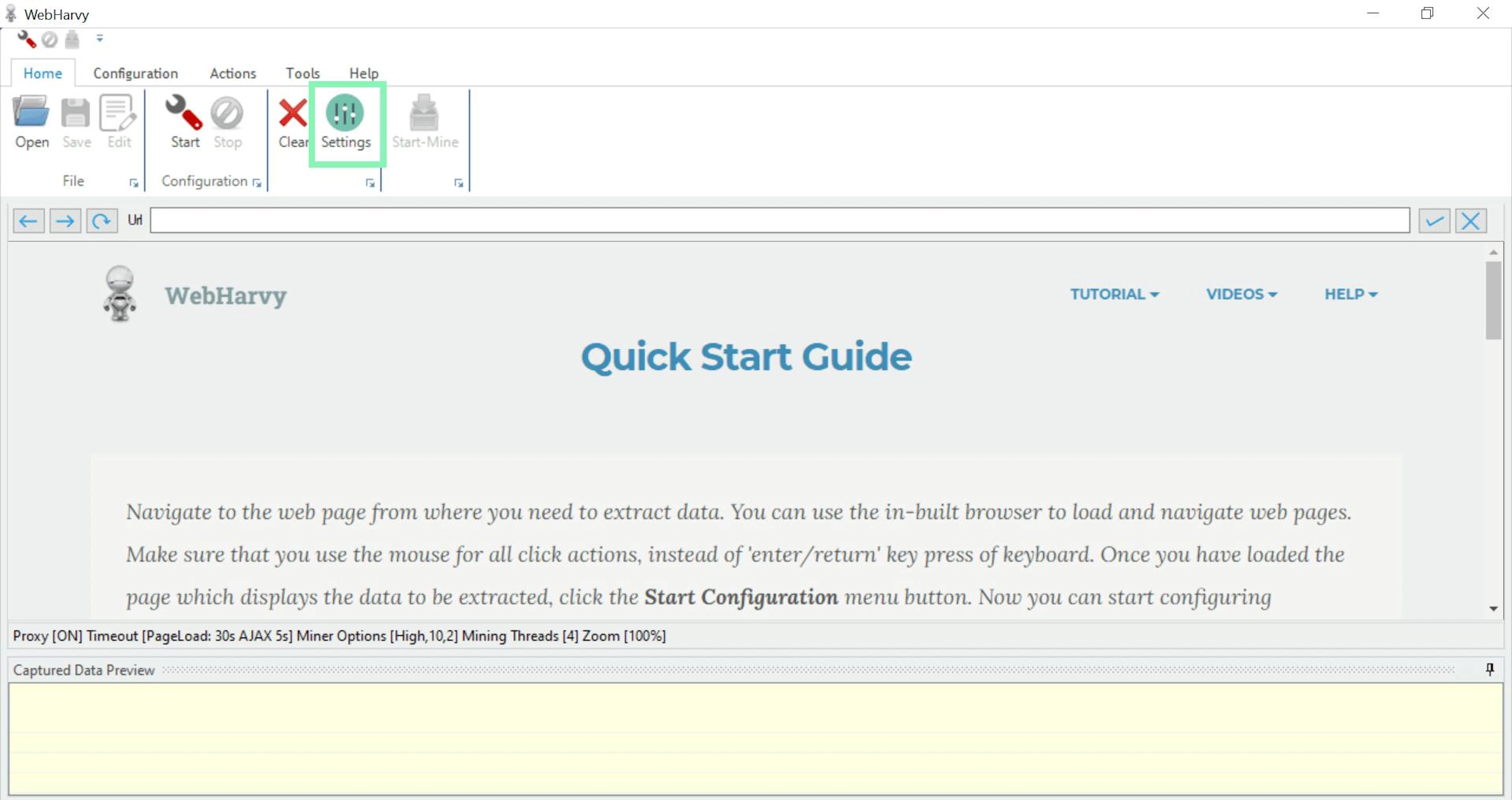 Navigating to settings