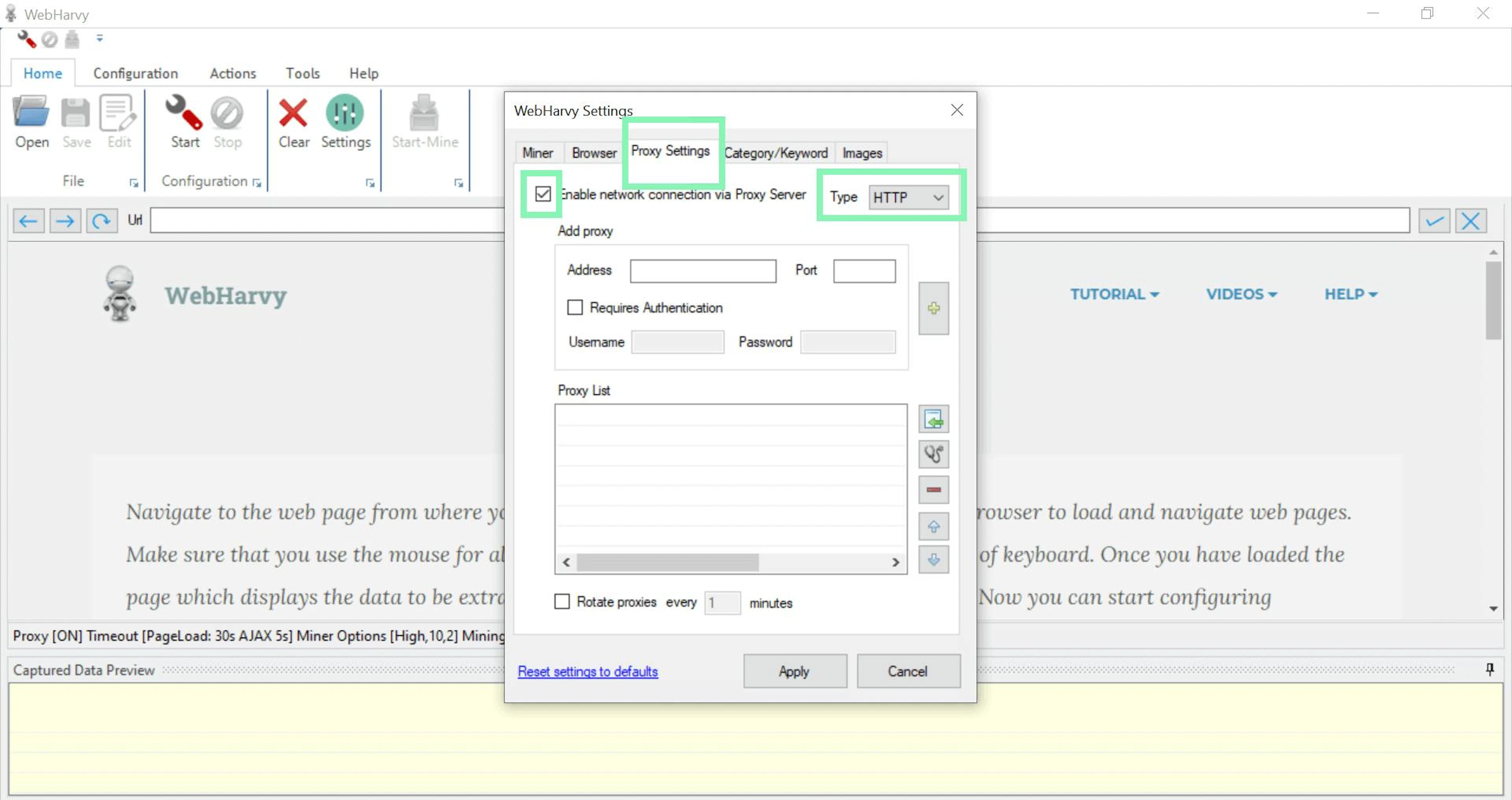 Adjusting settings