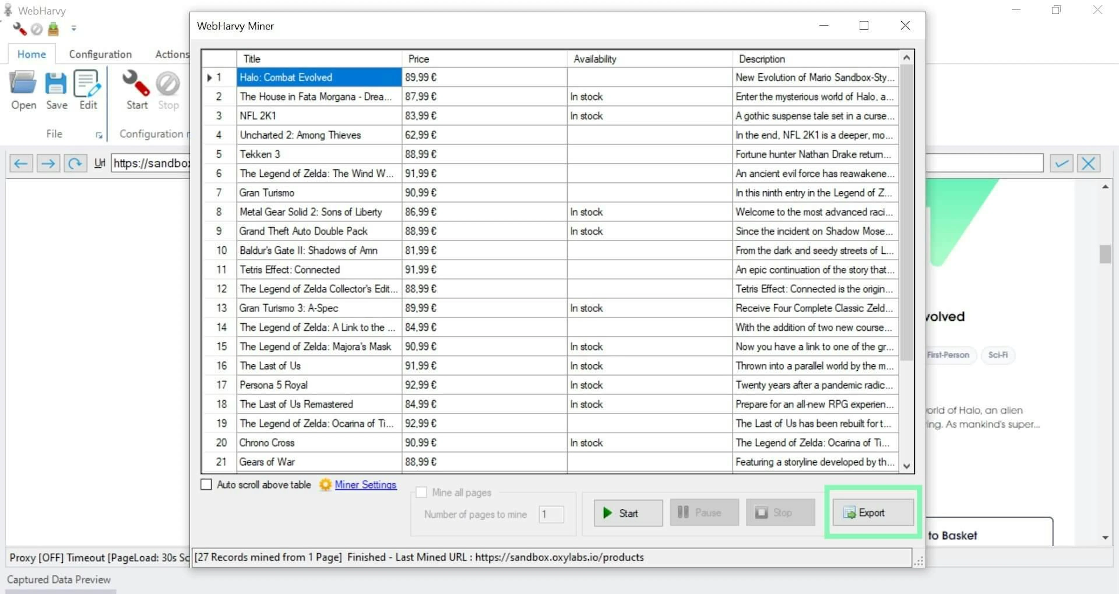 Exporting data