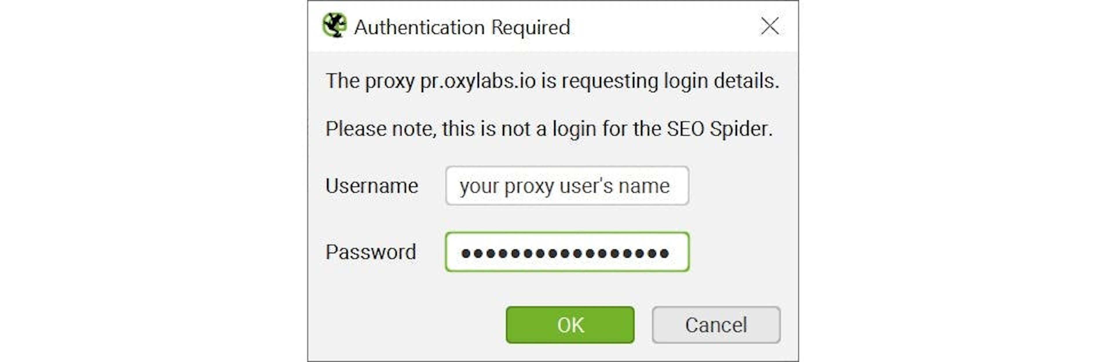Screaming Frog proxy authentication