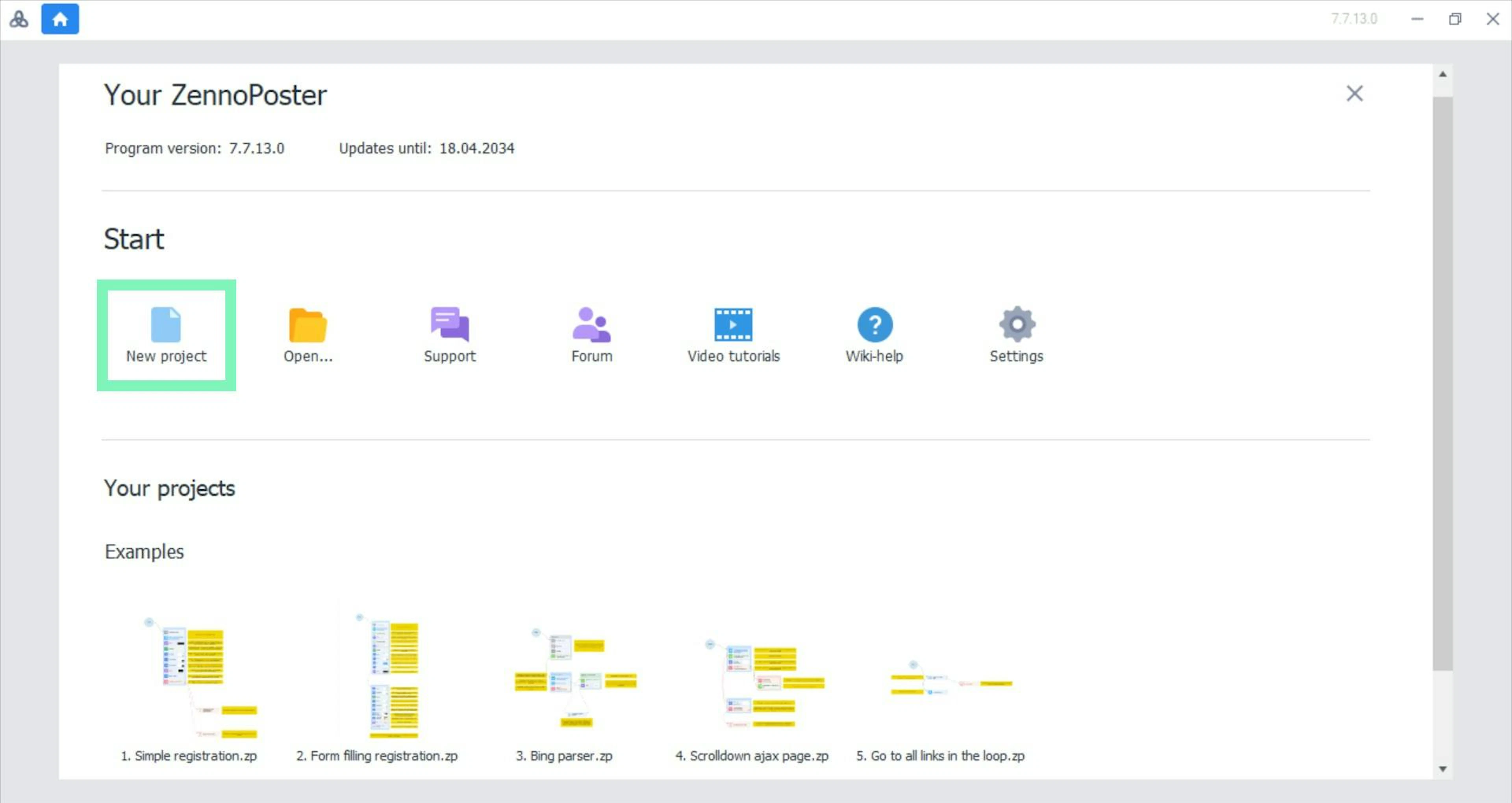 Creating a new ZennoPoster project