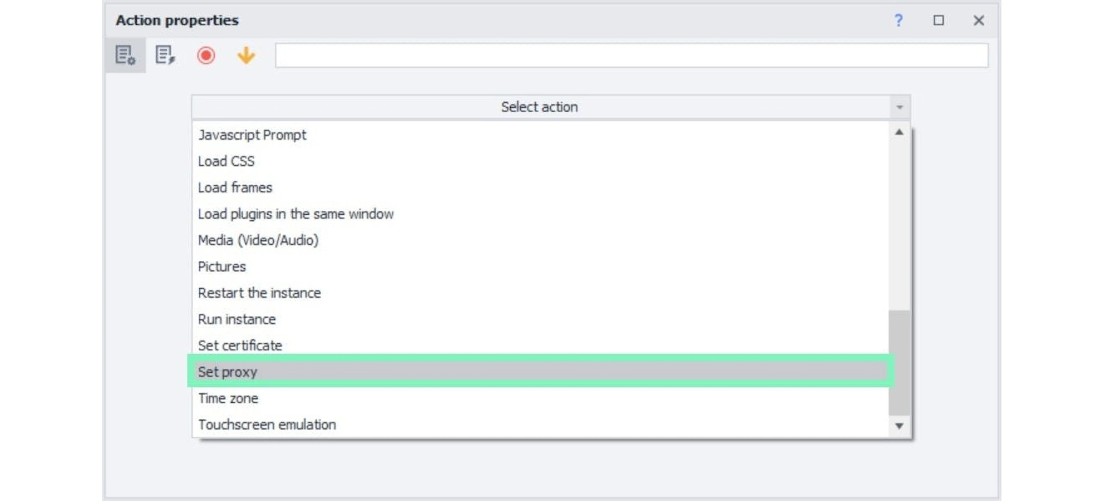 Choosing an action for proxy configuration