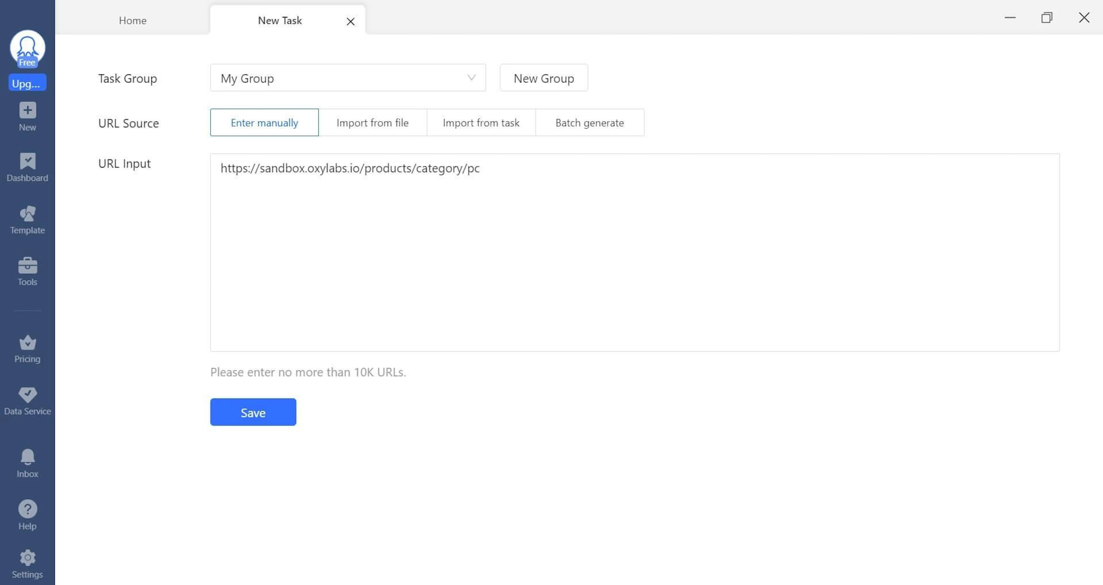 Adding the target URL