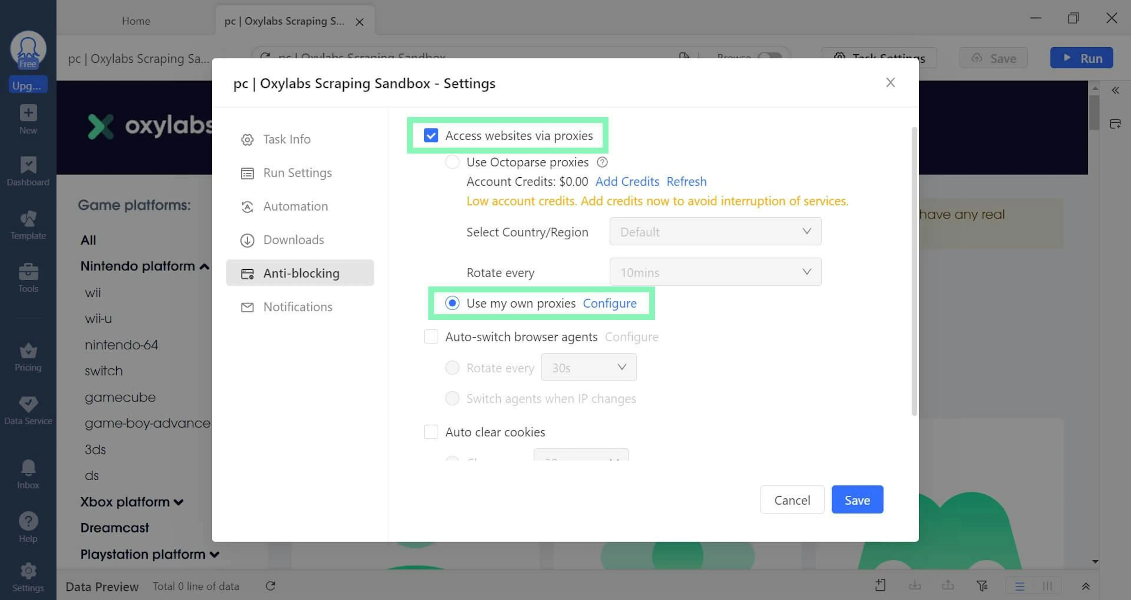 Access websites via proxies > Use my own proxies > Configure