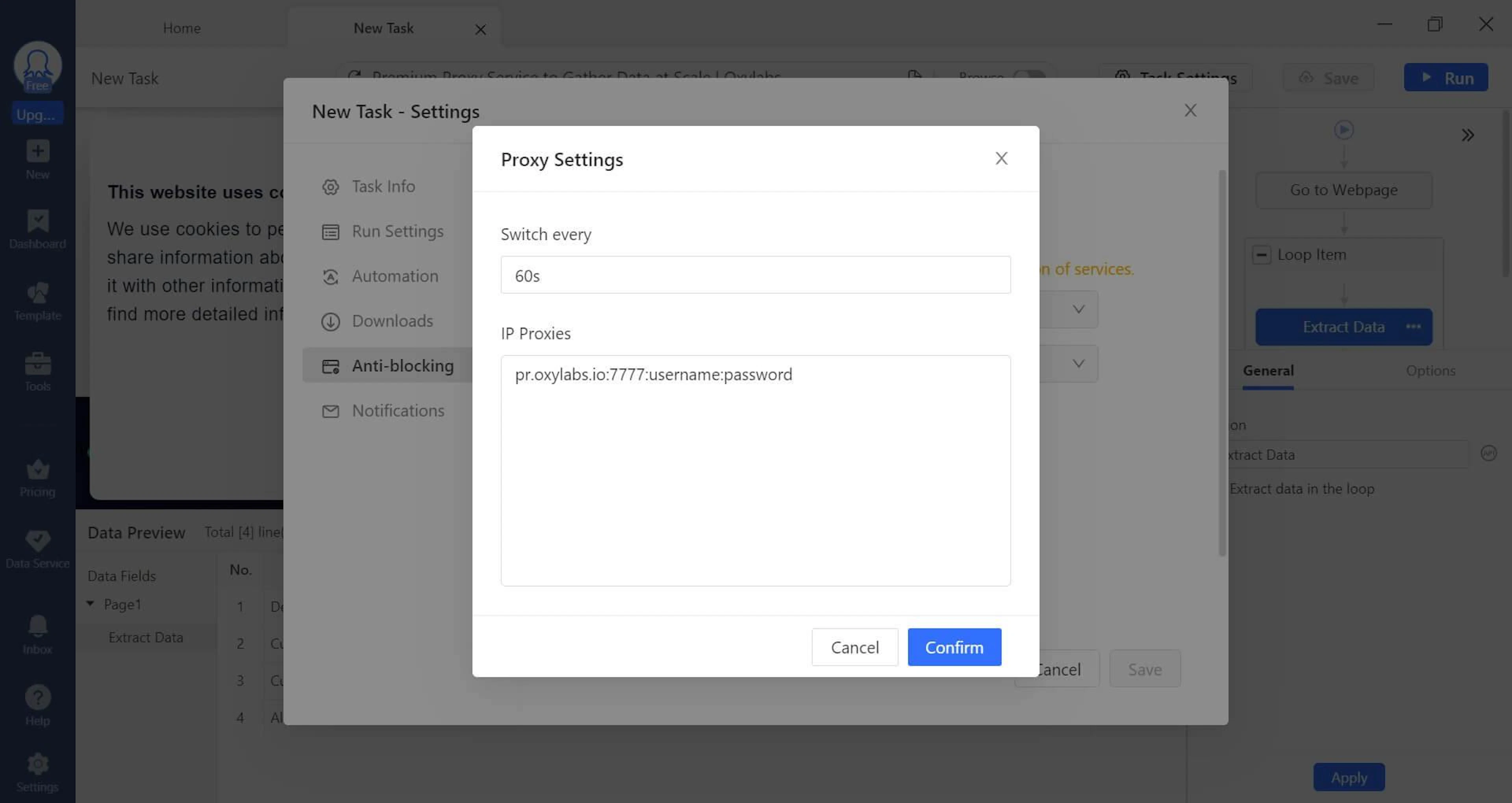Proxy settings