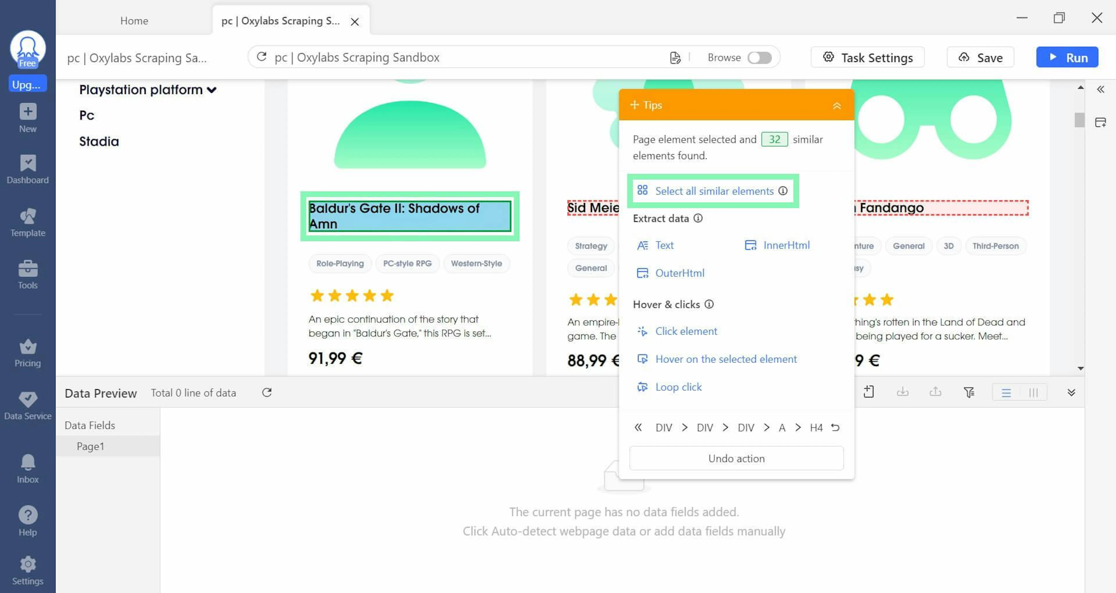 Selecting all similar elements