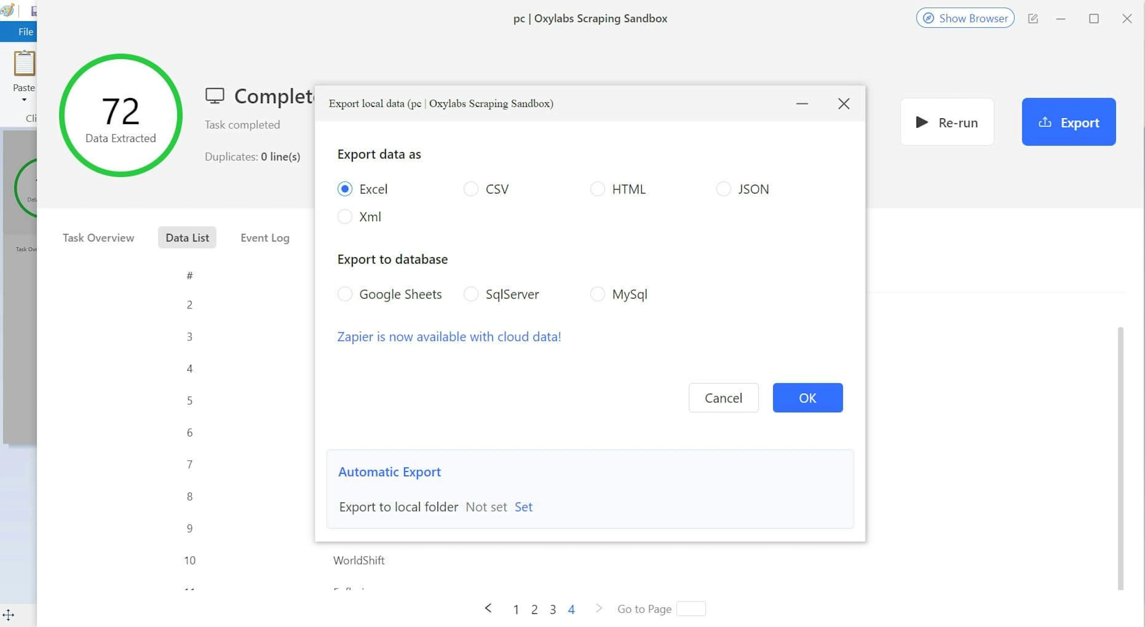 Data export options
