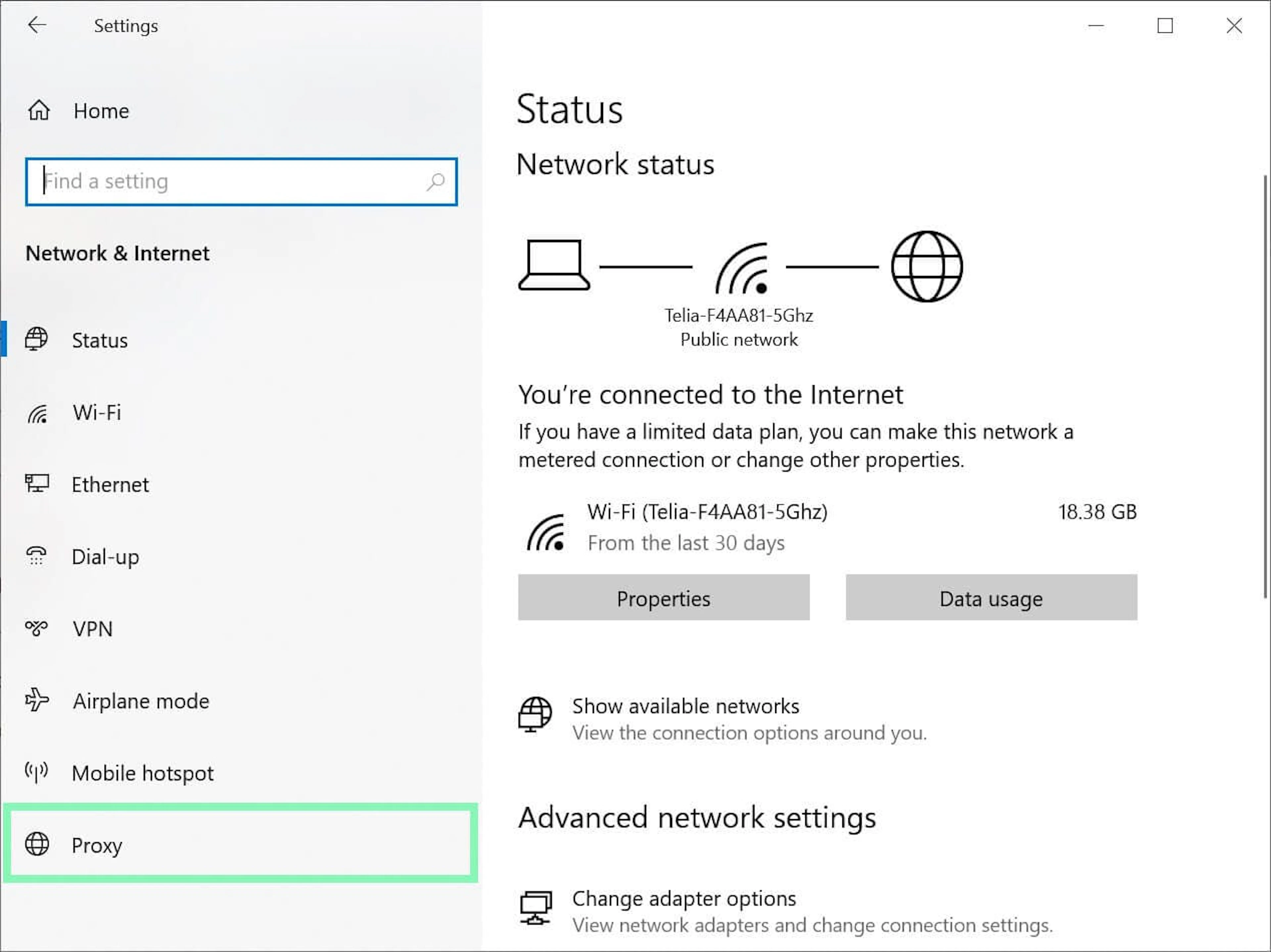Network & Internet settings