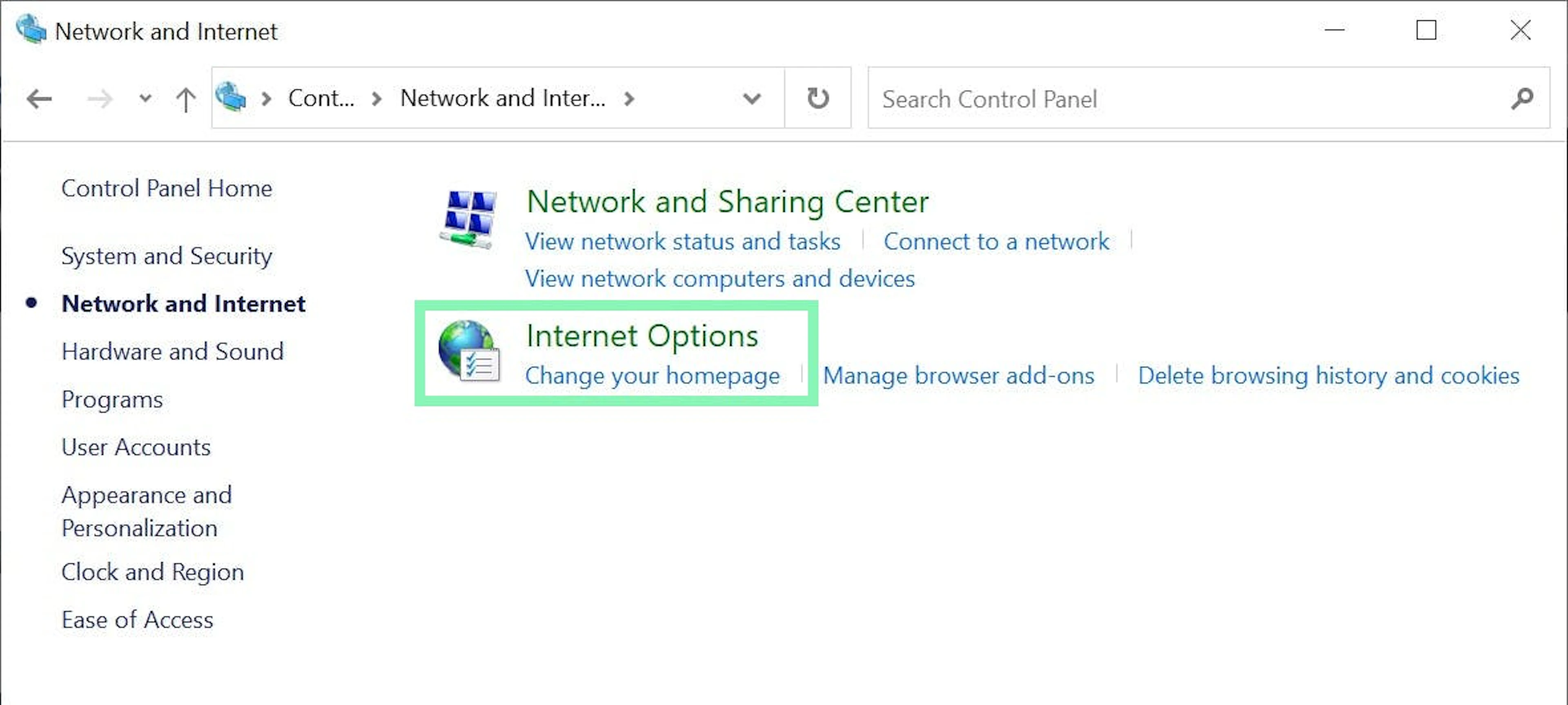 Accessing Internet Options