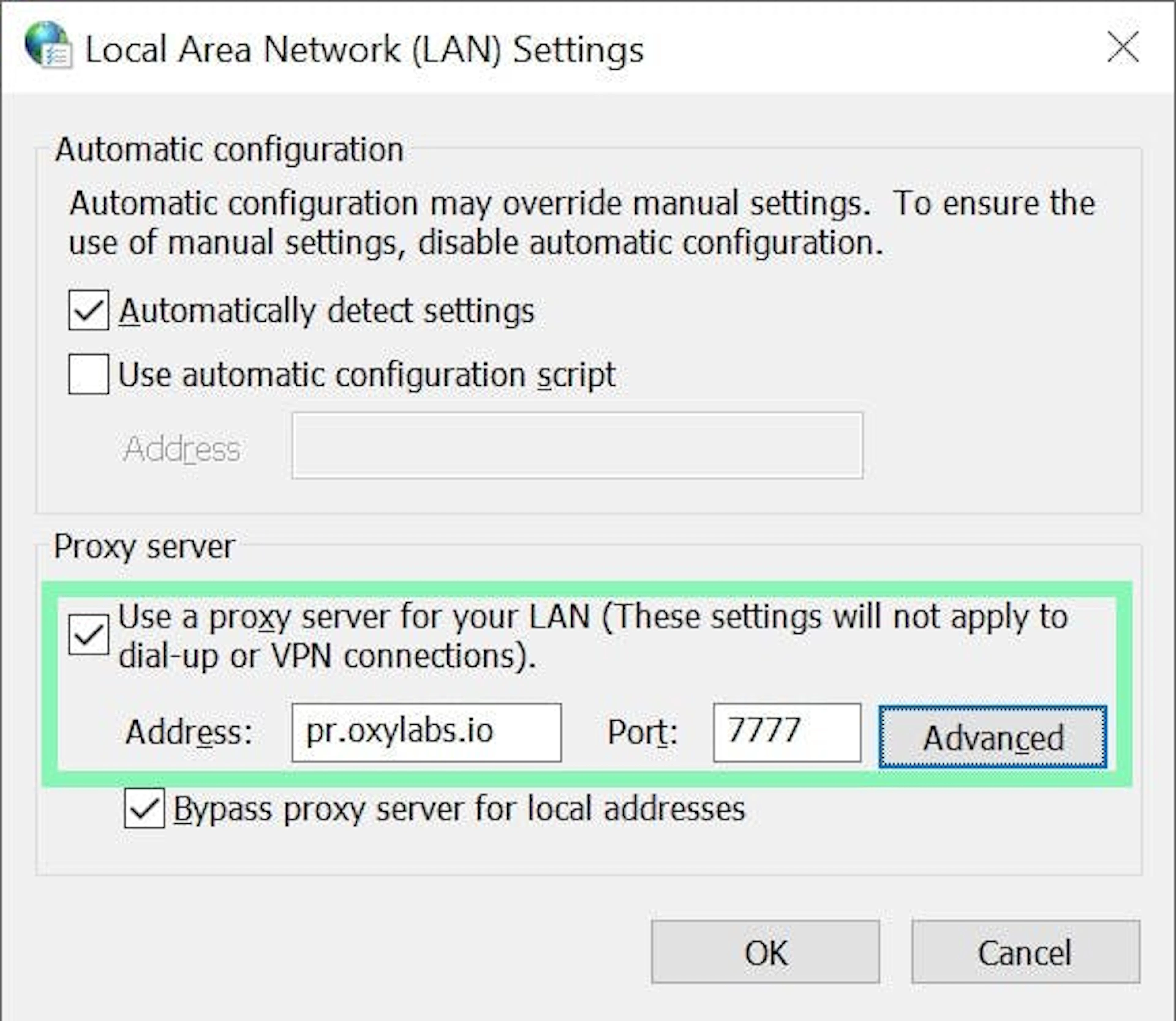 Enabling a proxy server