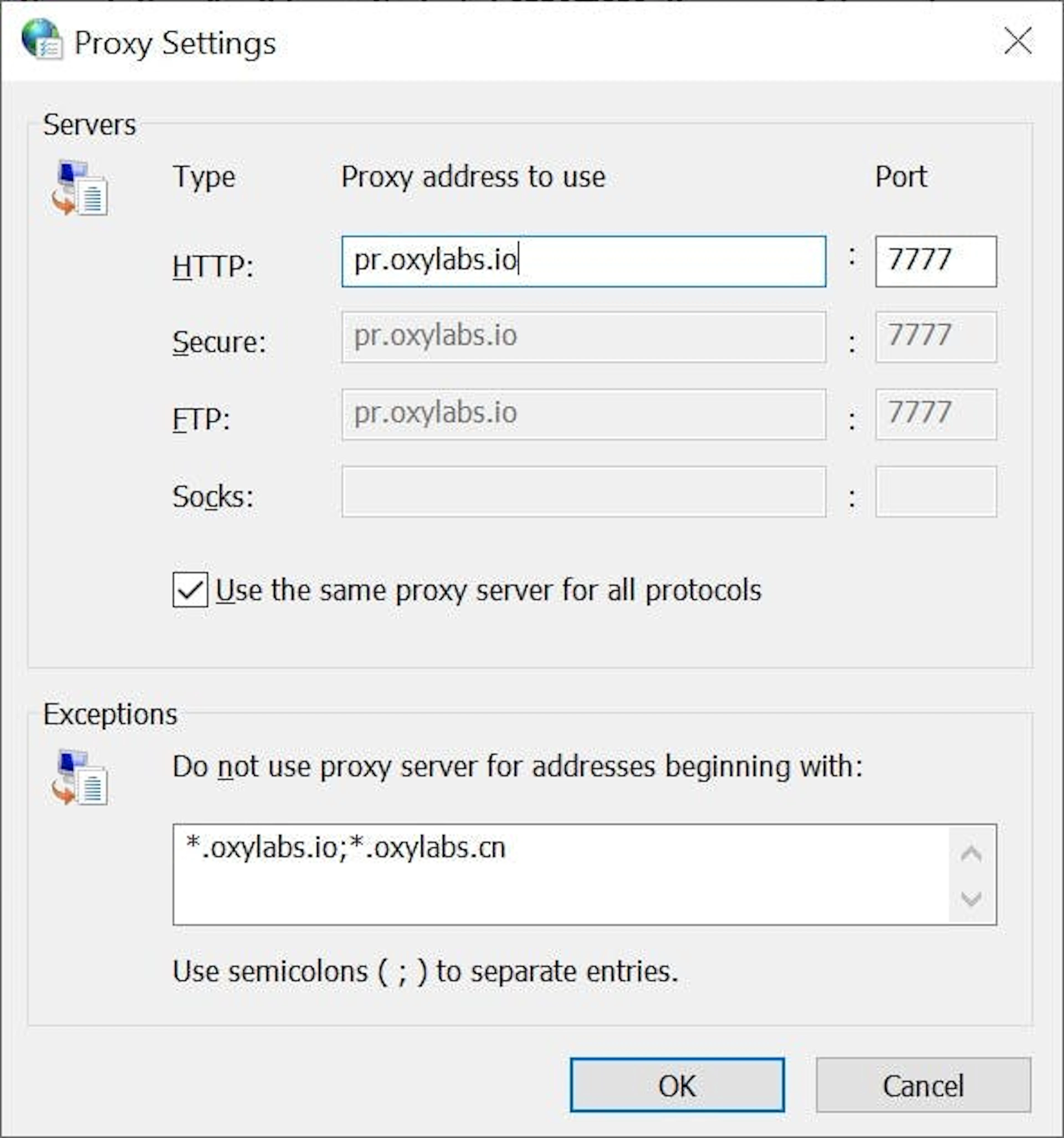 Configuring proxy settings