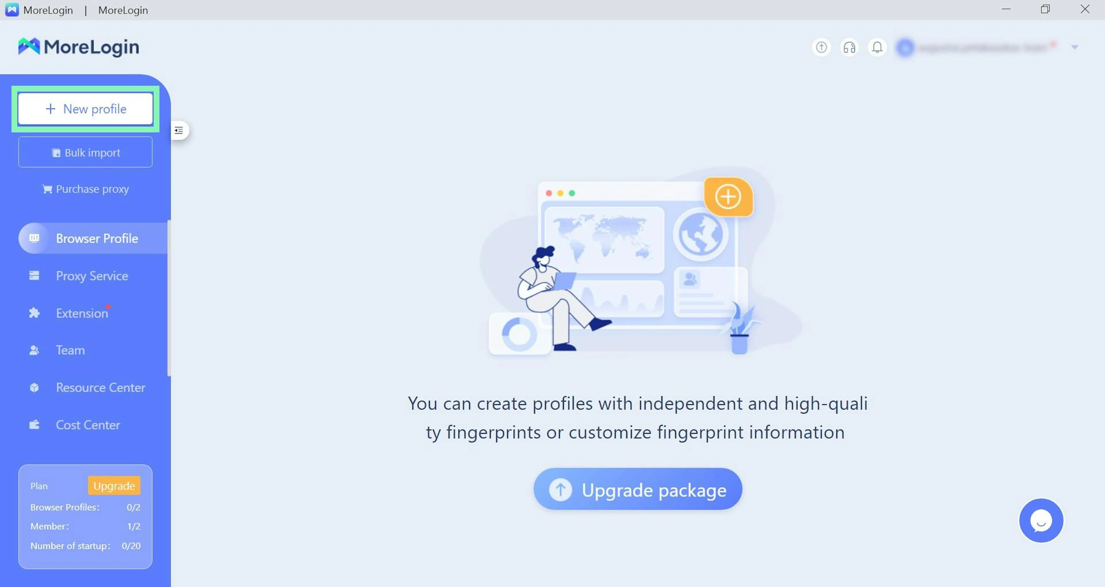 Setting up a new browser profile